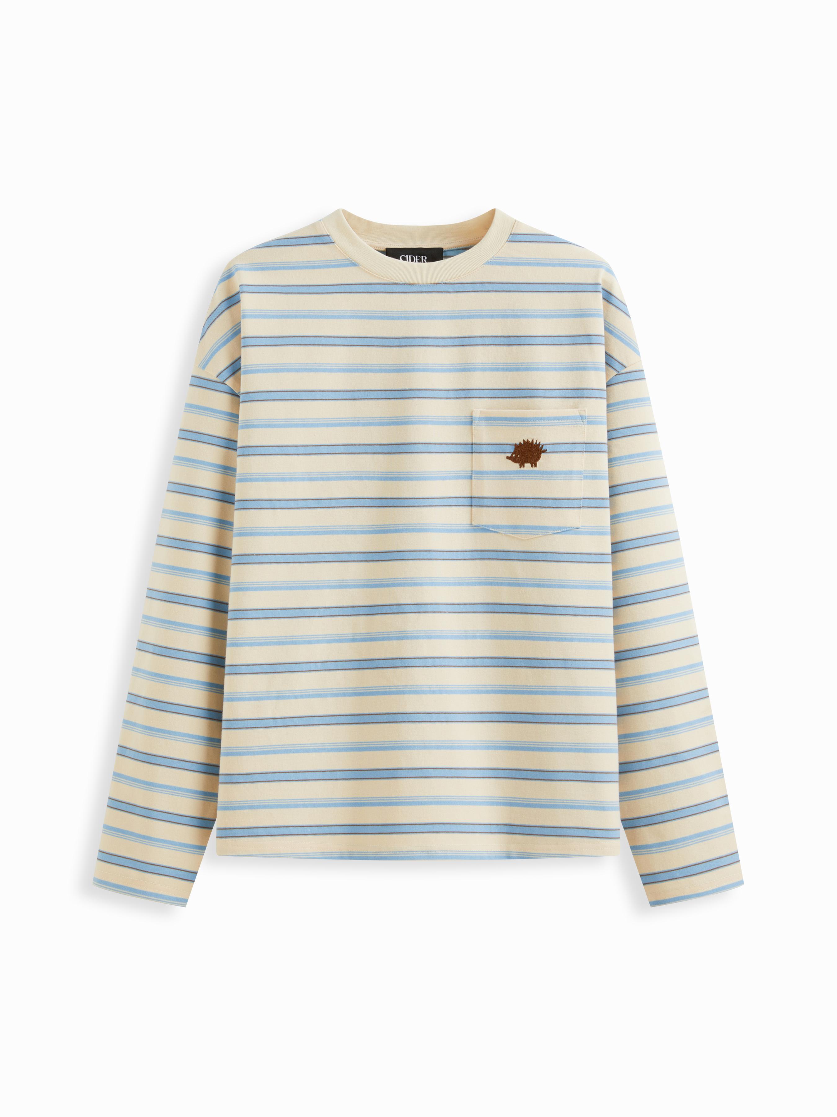 Cotton-blend Round Neckline Stripe Hedgehog Embroidered Oversized Tee by CIDER