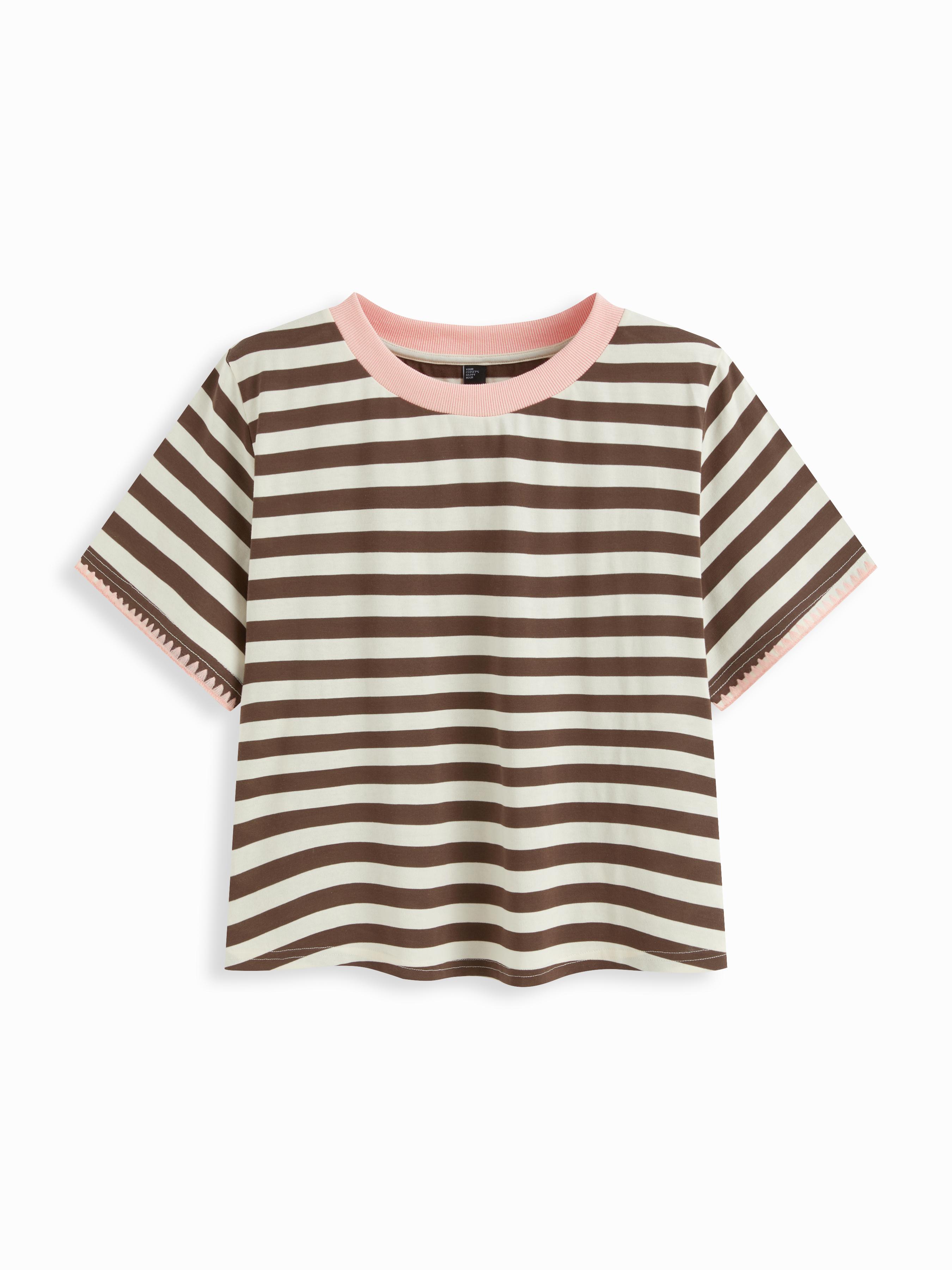 Cotton-blend Round Neckline Stripe Tee Curve & Plus by CIDER