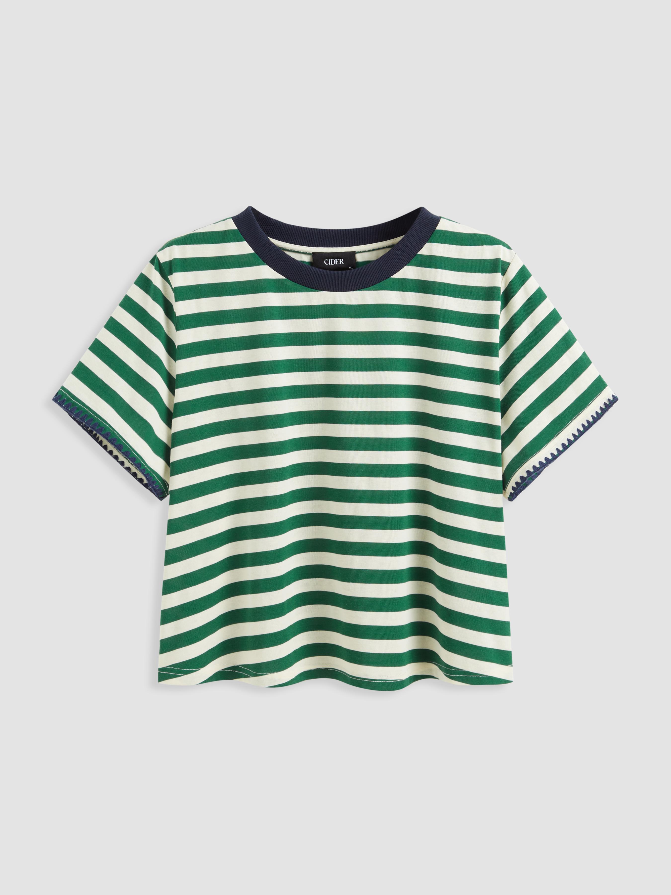 Cotton-blend Round Neckline Stripe Tee Curve & Plus by CIDER