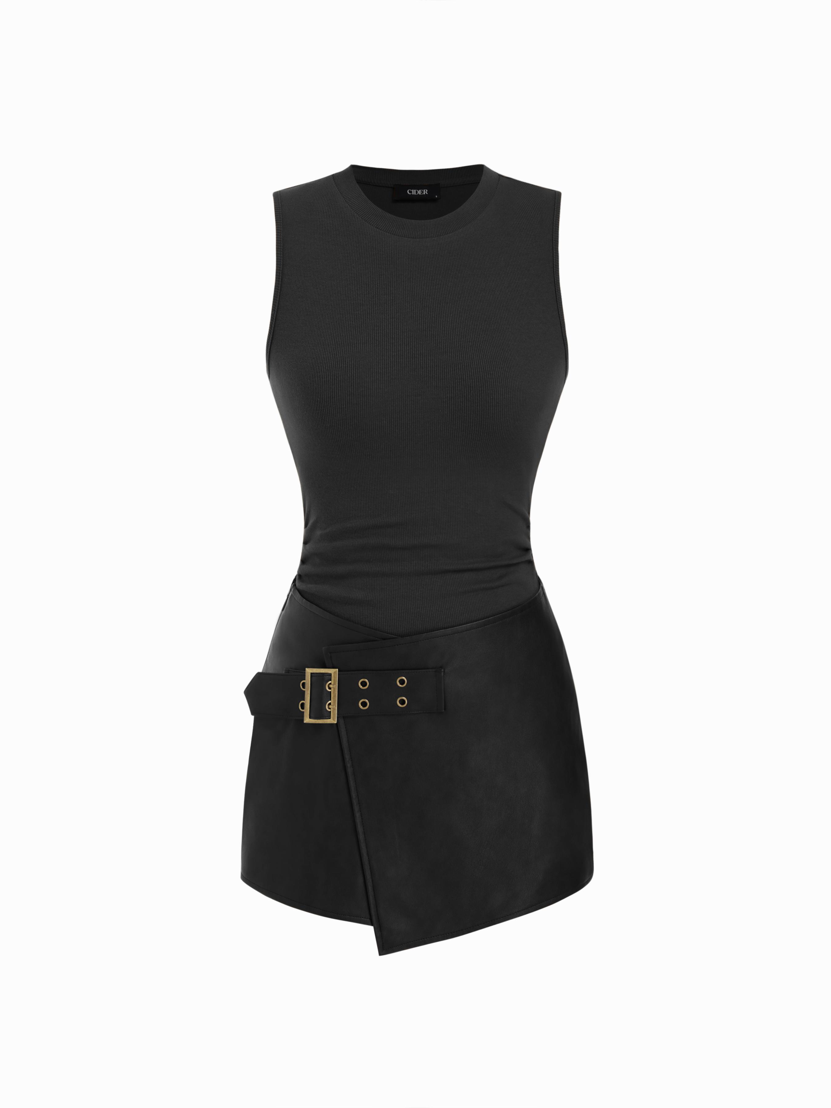 Cotton-blend Ruched Bodysuit & Belted Asymmetrical Skirt Set by CIDER
