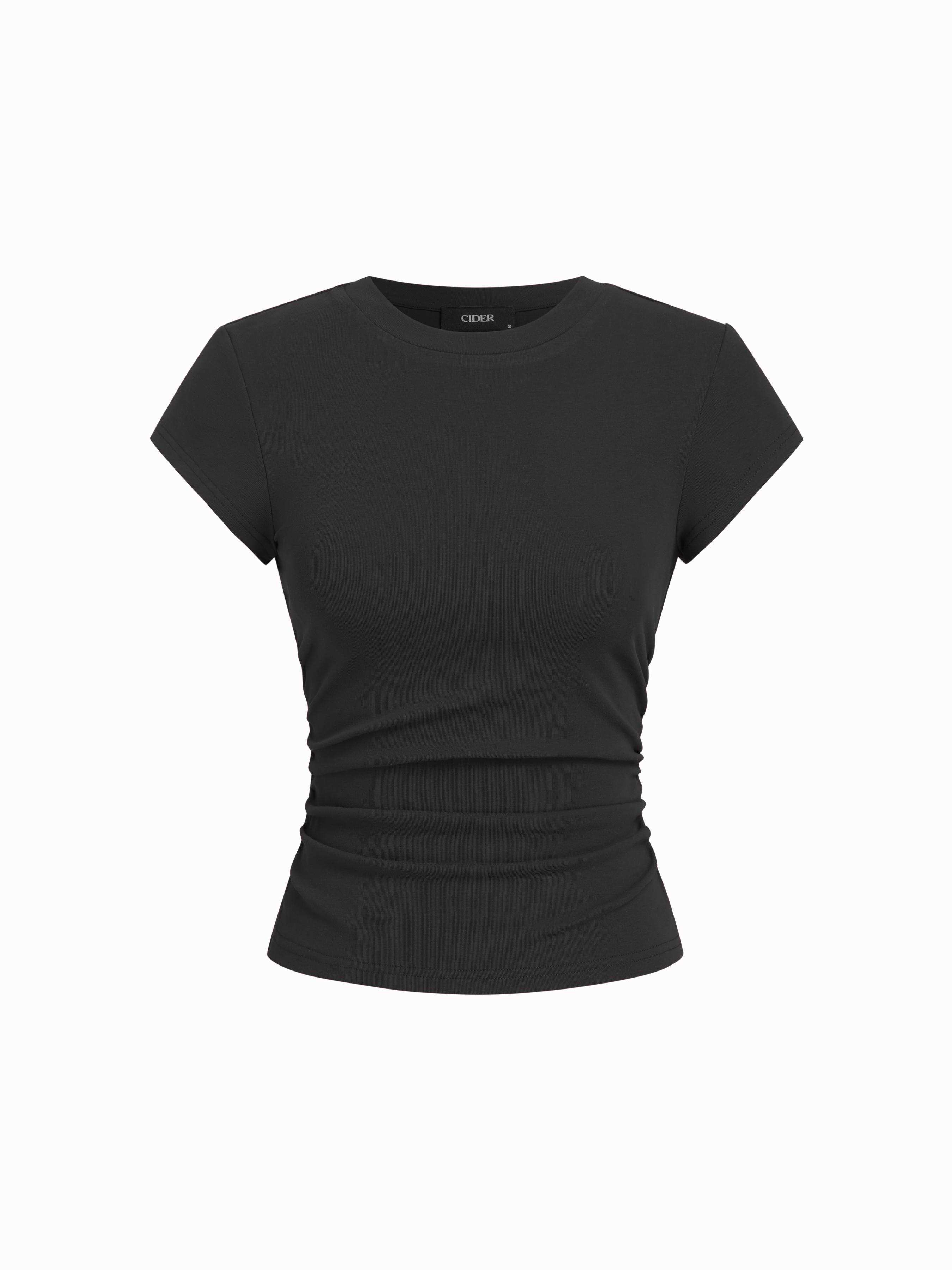 Cotton-blend Ruched Short Sleeve Tee by CIDER