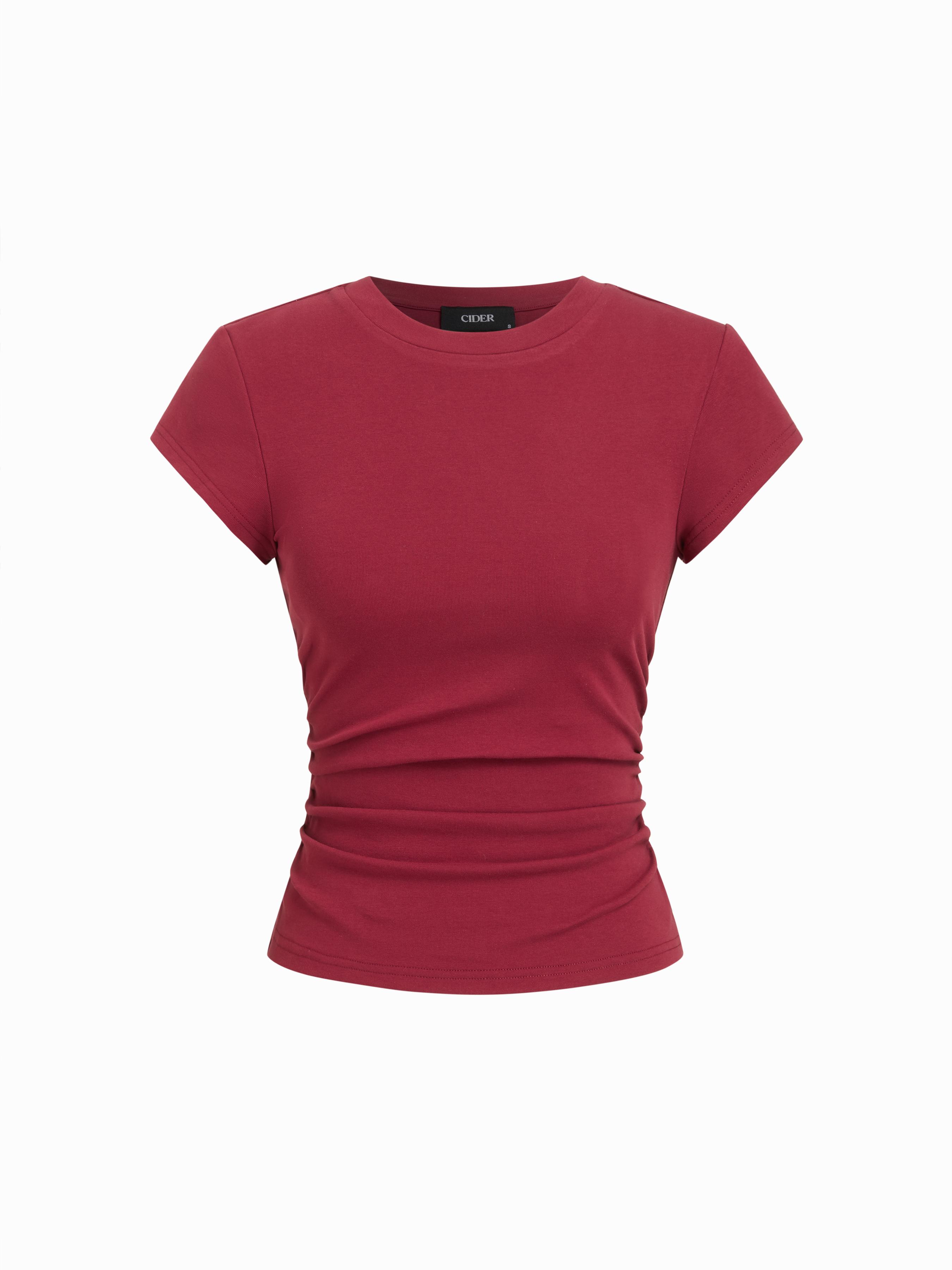 Cotton-blend Ruched Short Sleeve Tee by CIDER
