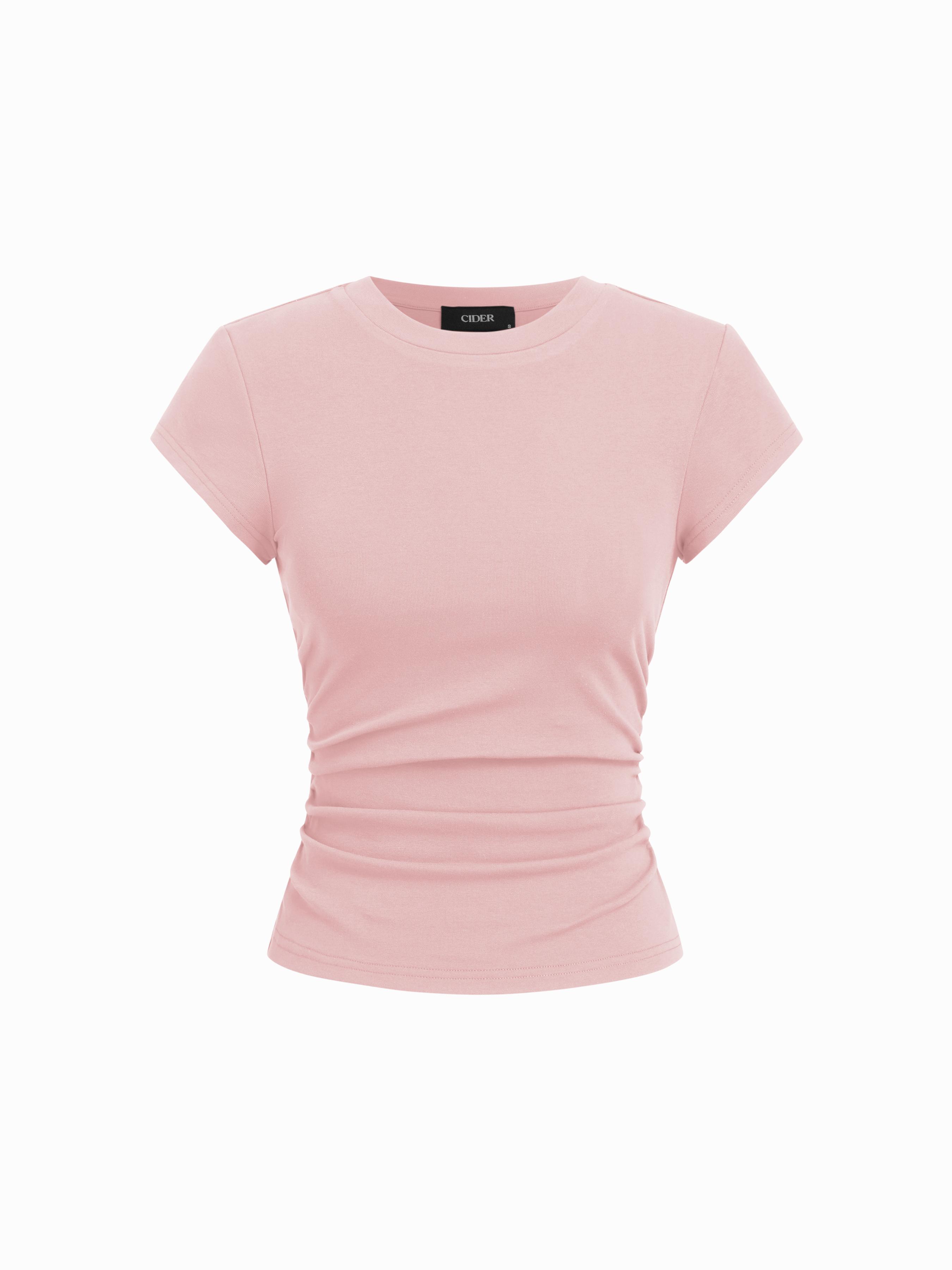 Cotton-blend Ruched Short Sleeve Tee by CIDER