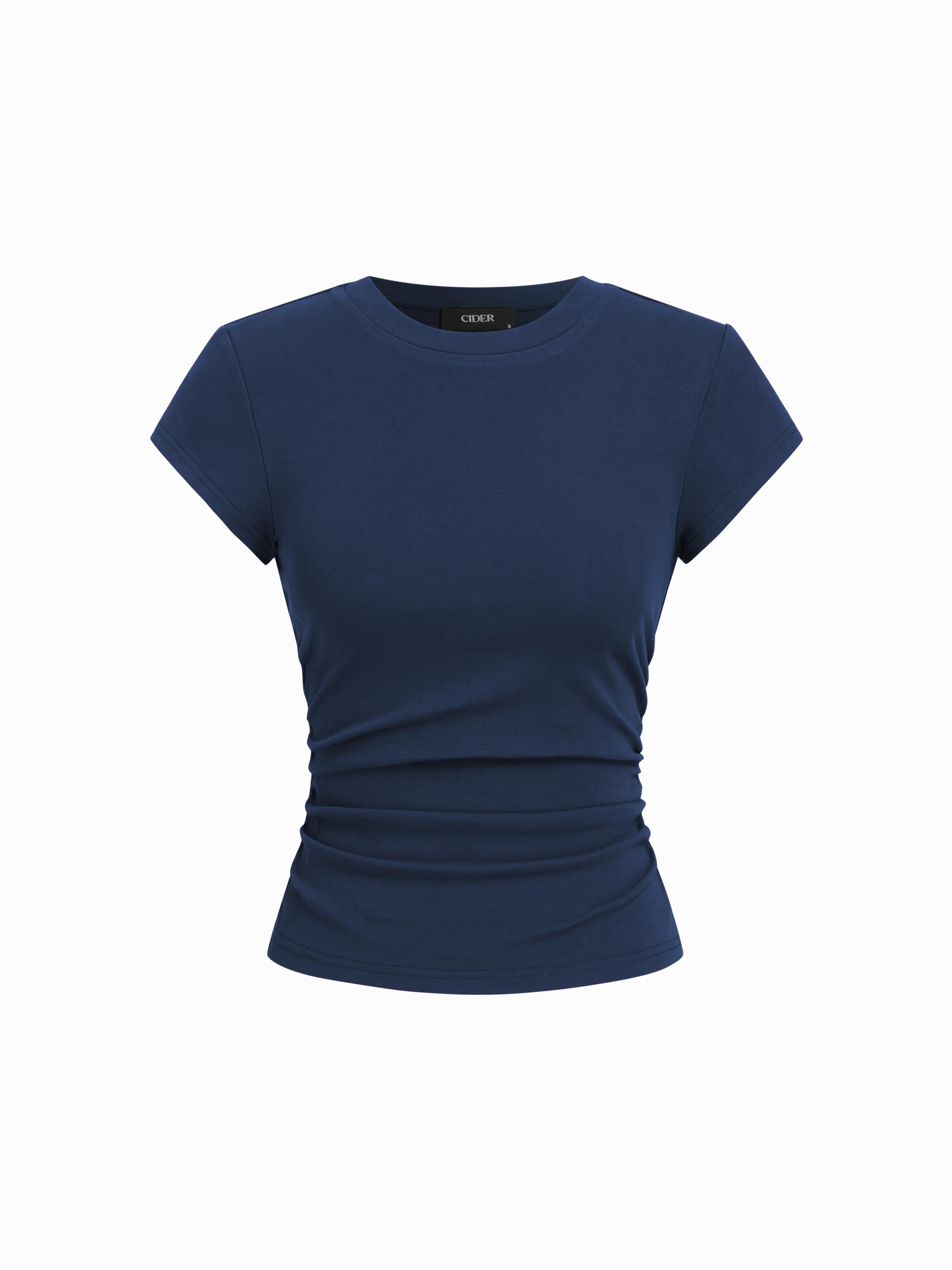 Cotton-blend Ruched Short Sleeve Tee by CIDER