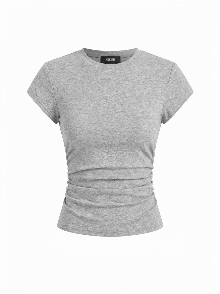 Cotton-blend Ruched Short Sleeve Tee by CIDER