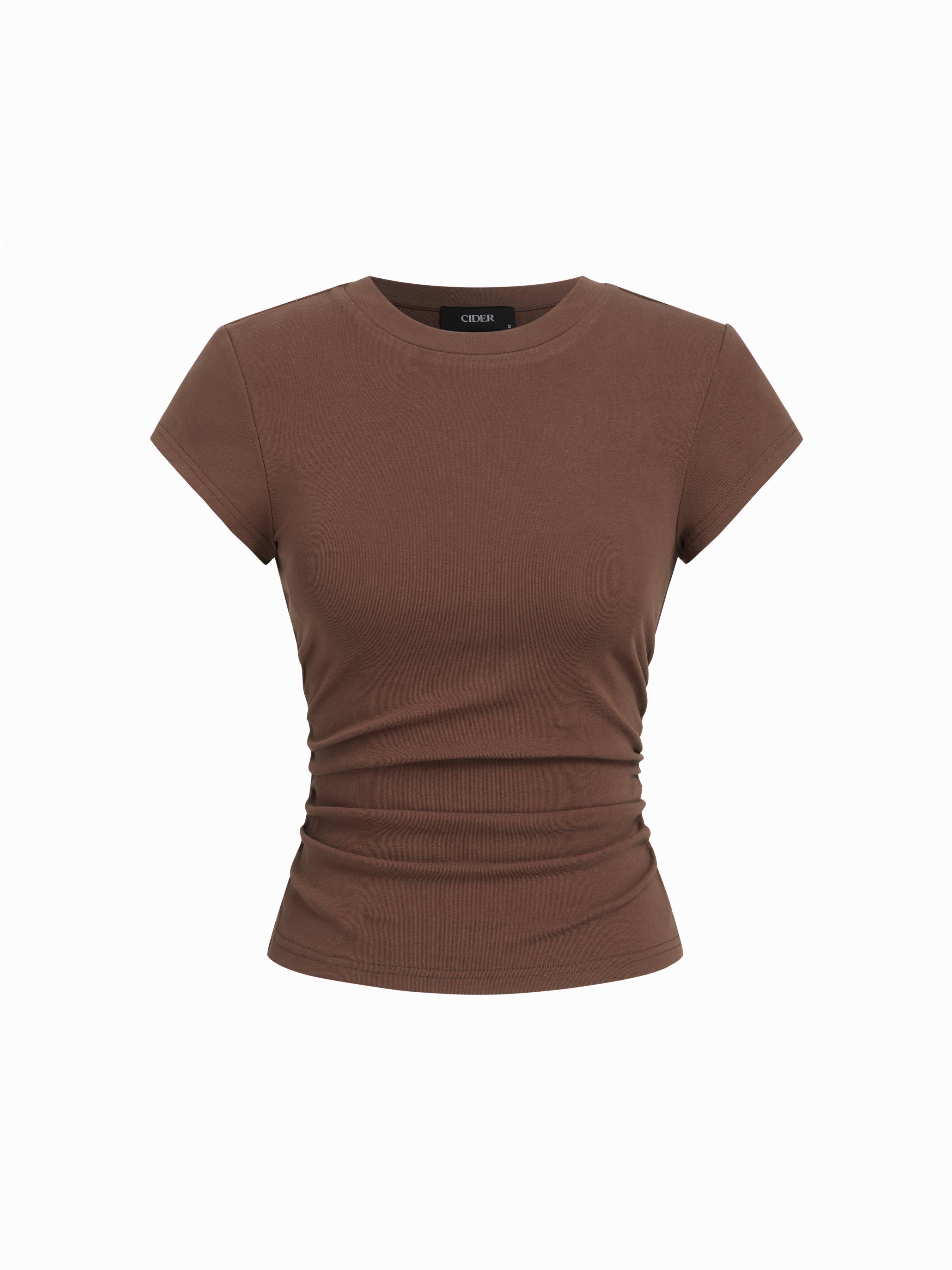 Cotton-blend Ruched Short Sleeve Tee by CIDER