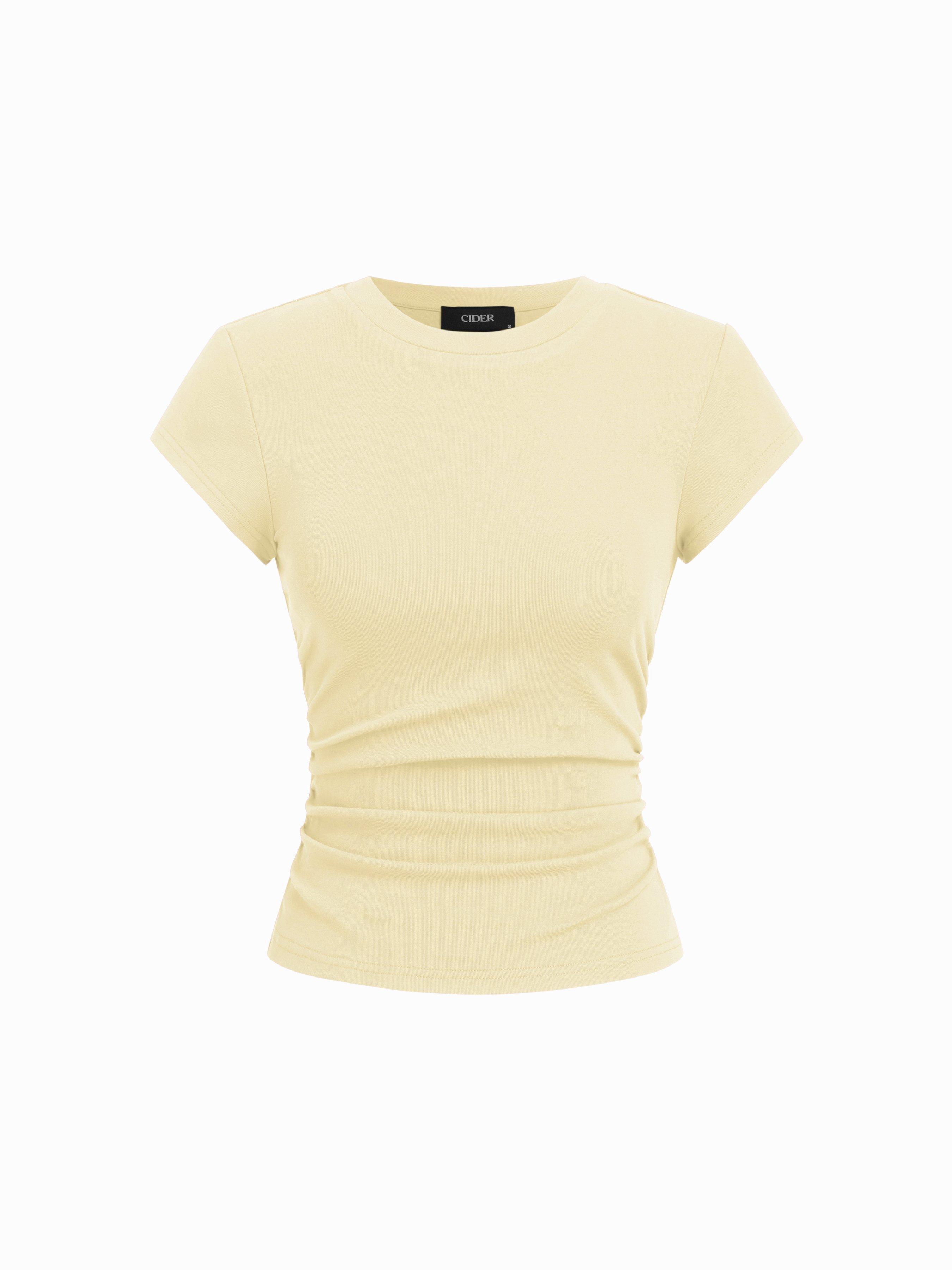 Cotton-blend Ruched Short Sleeve Tee by CIDER