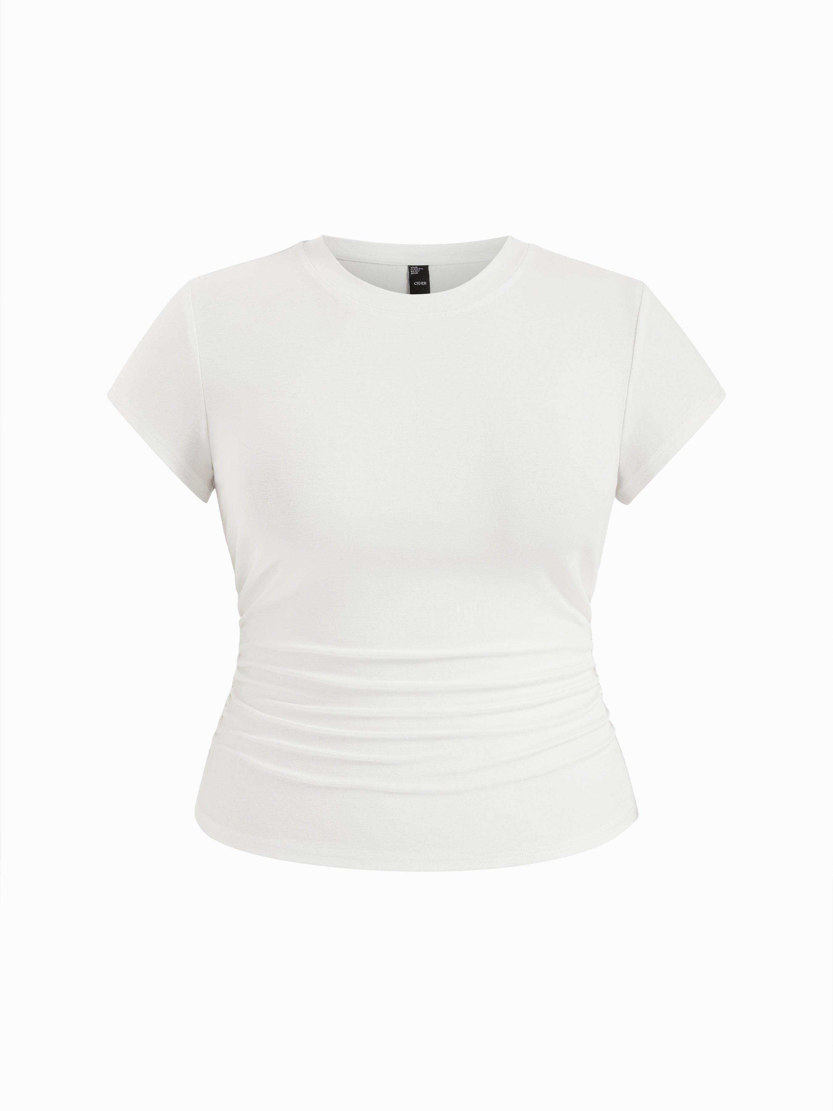Cotton-blend Ruched Short Sleeve Tee Curve & Plus by CIDER