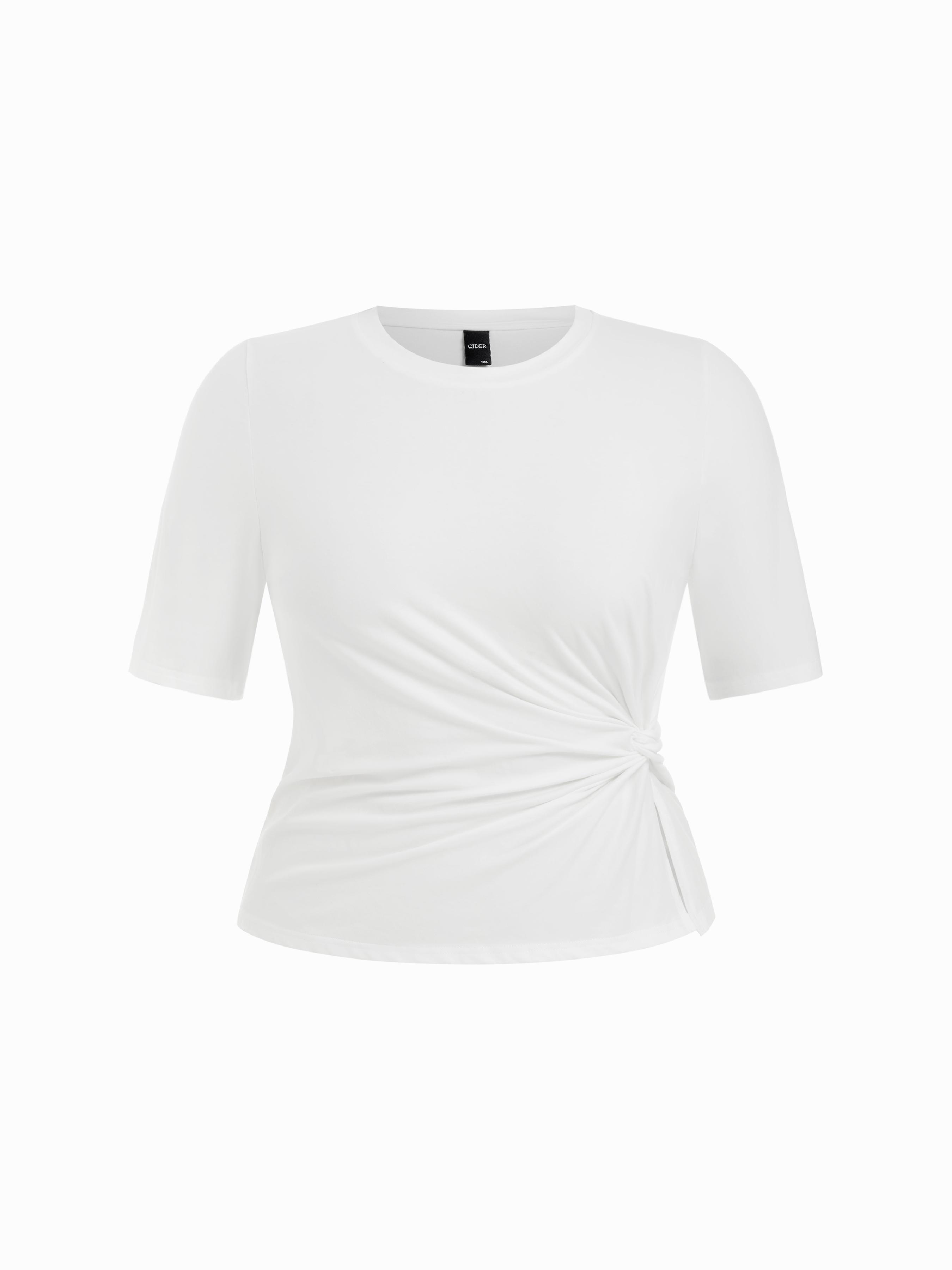 Cotton-blend Ruched Twist Mid-length Sleeve Tee Curve & Plus by CIDER