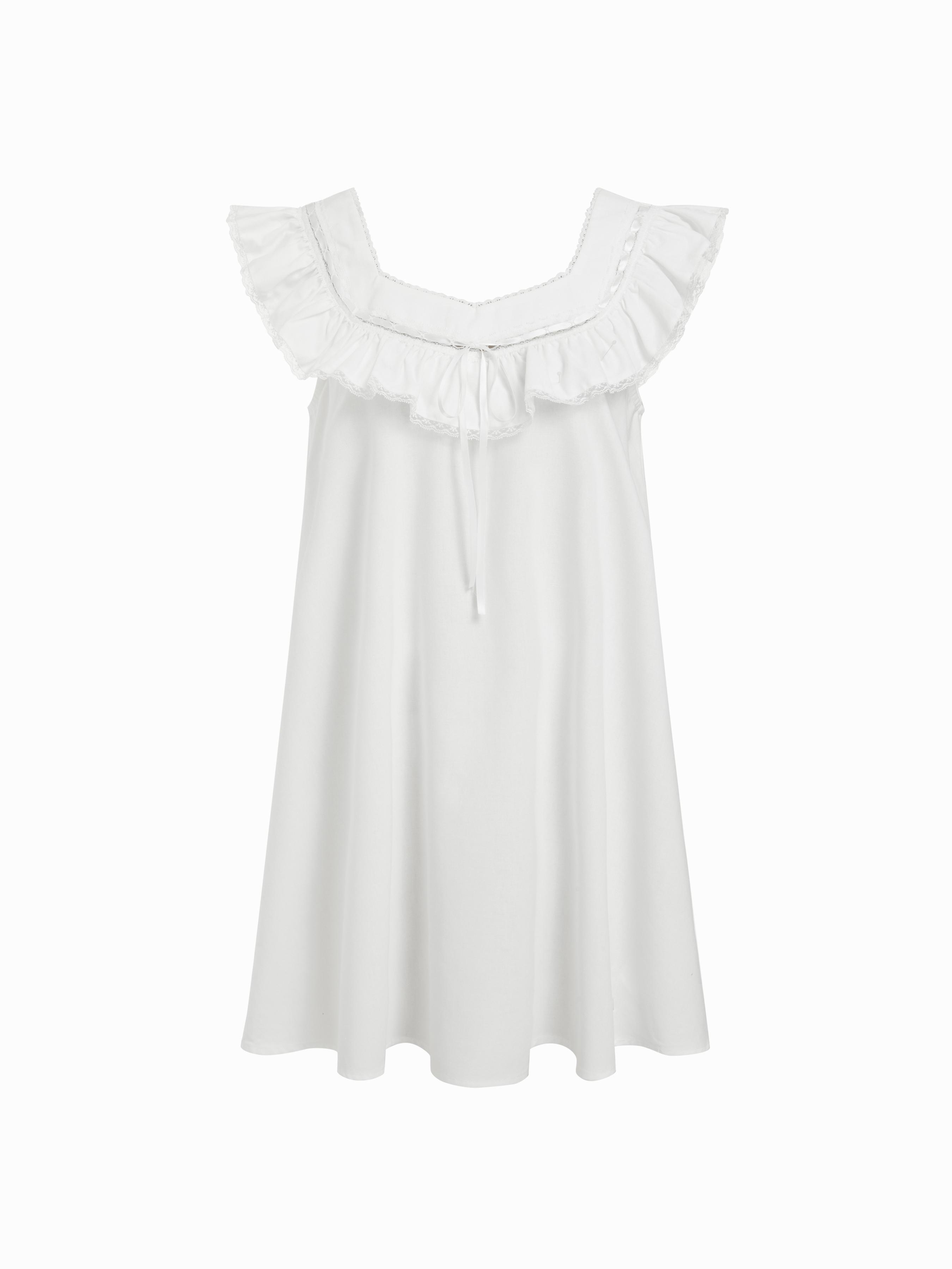 Cotton-blend Ruffled Lace Trim Mini NightDress by CIDER