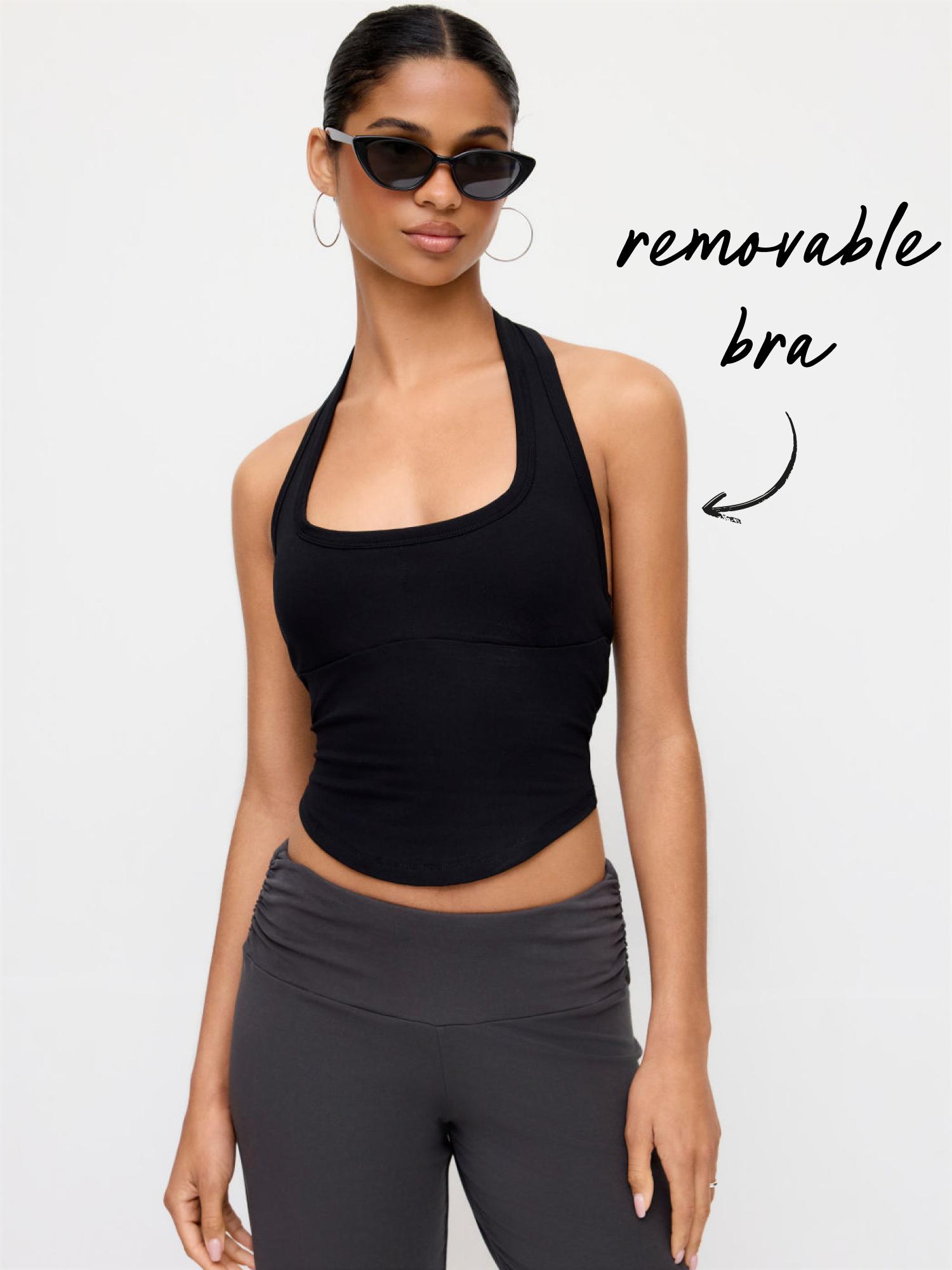 Cotton-blend Scoop Neck Halter Crop Top by CIDER