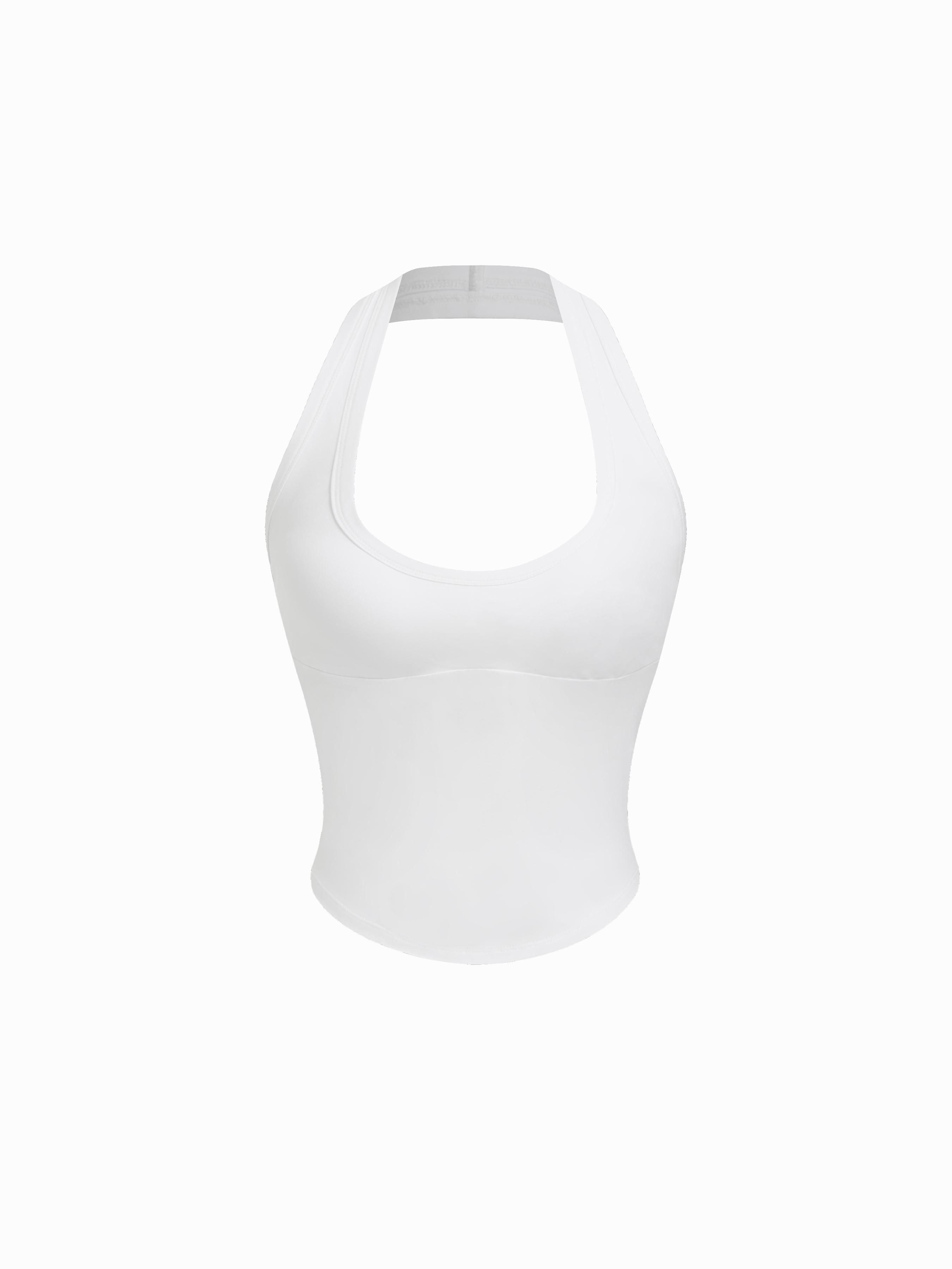 Cotton-blend Scoop Neck Halter Crop Top by CIDER