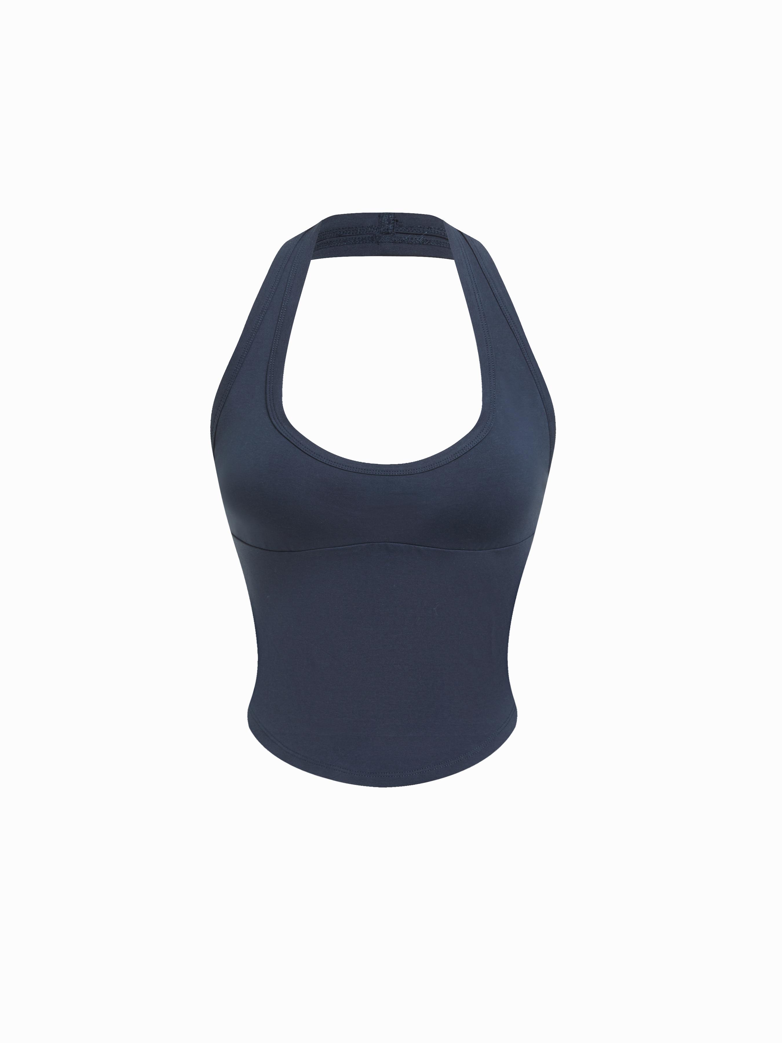 Cotton-blend Scoop Neck Halter Crop Top by CIDER