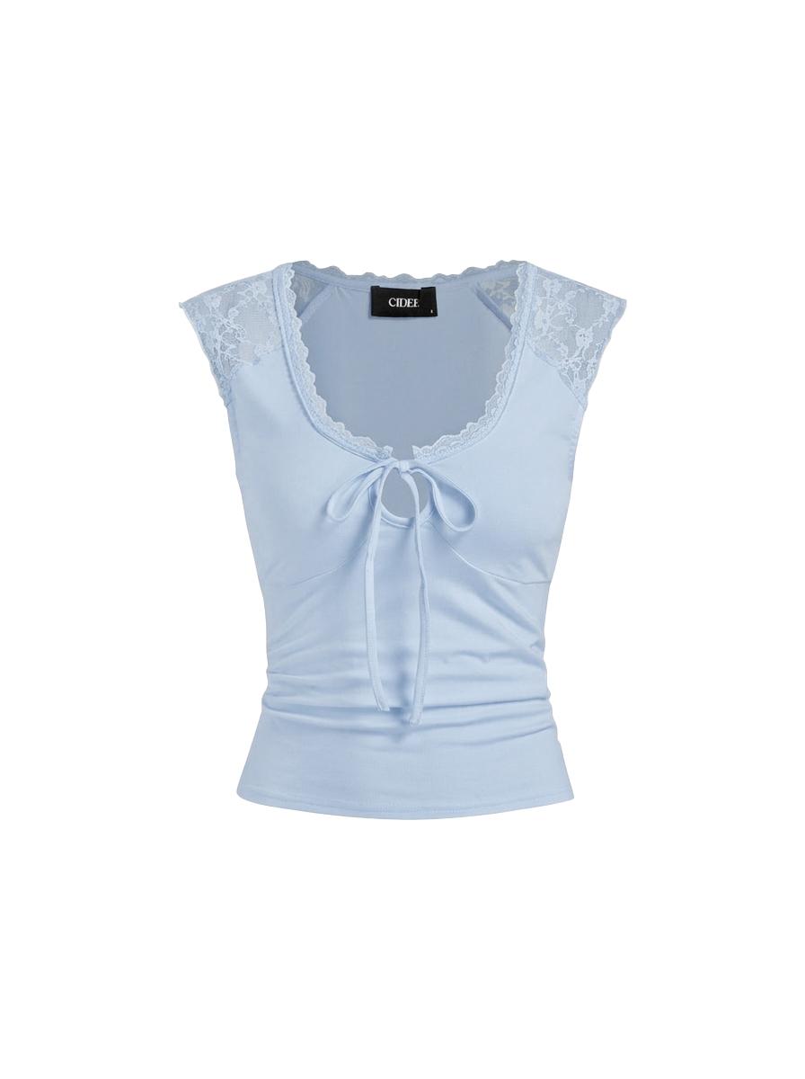 Cotton-blend Scoop Neck Lace Panel Tie-front Tank Top by CIDER
