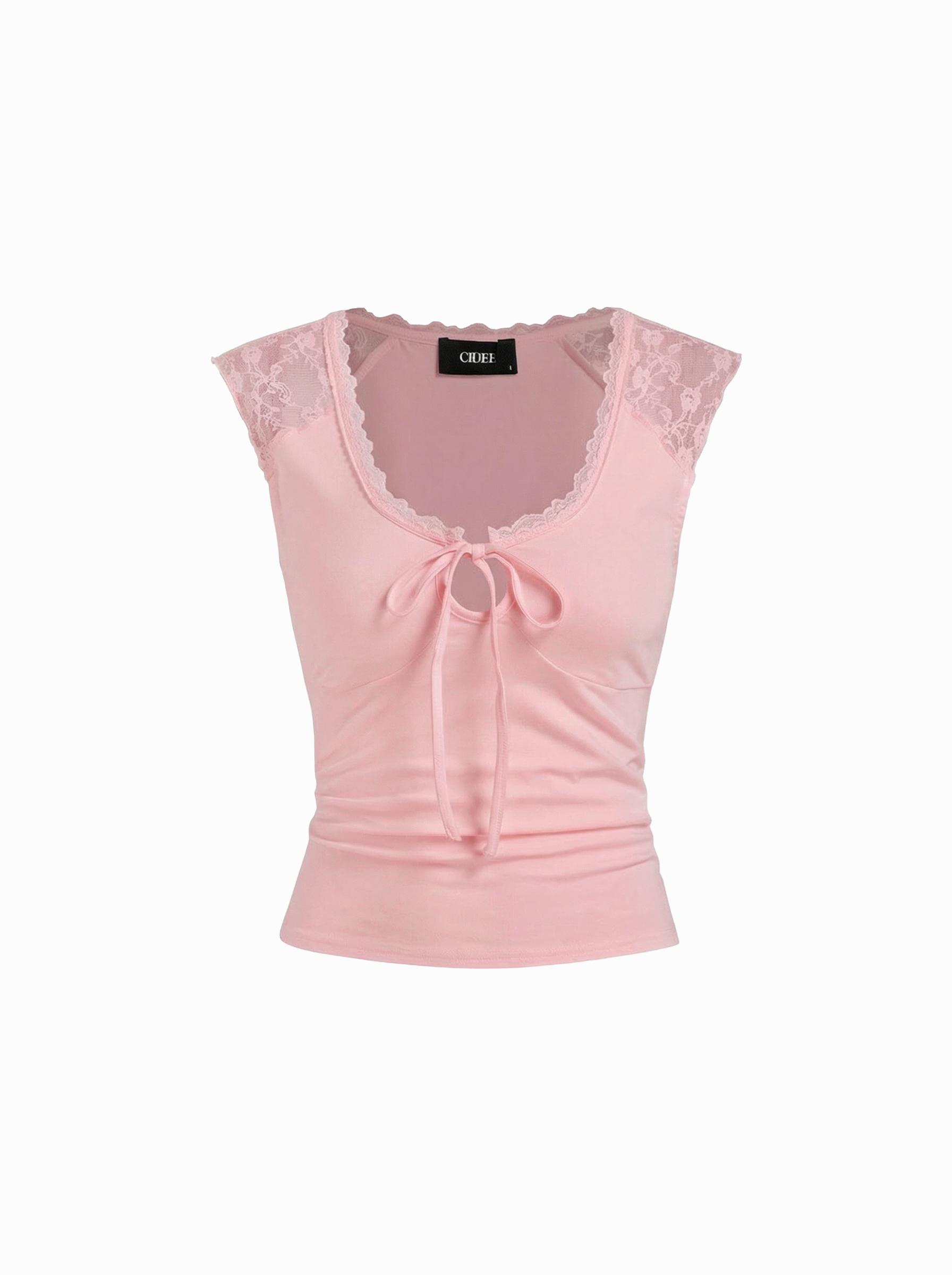 Cotton-blend Scoop Neck Lace Panel Tie-front Tank Top by CIDER