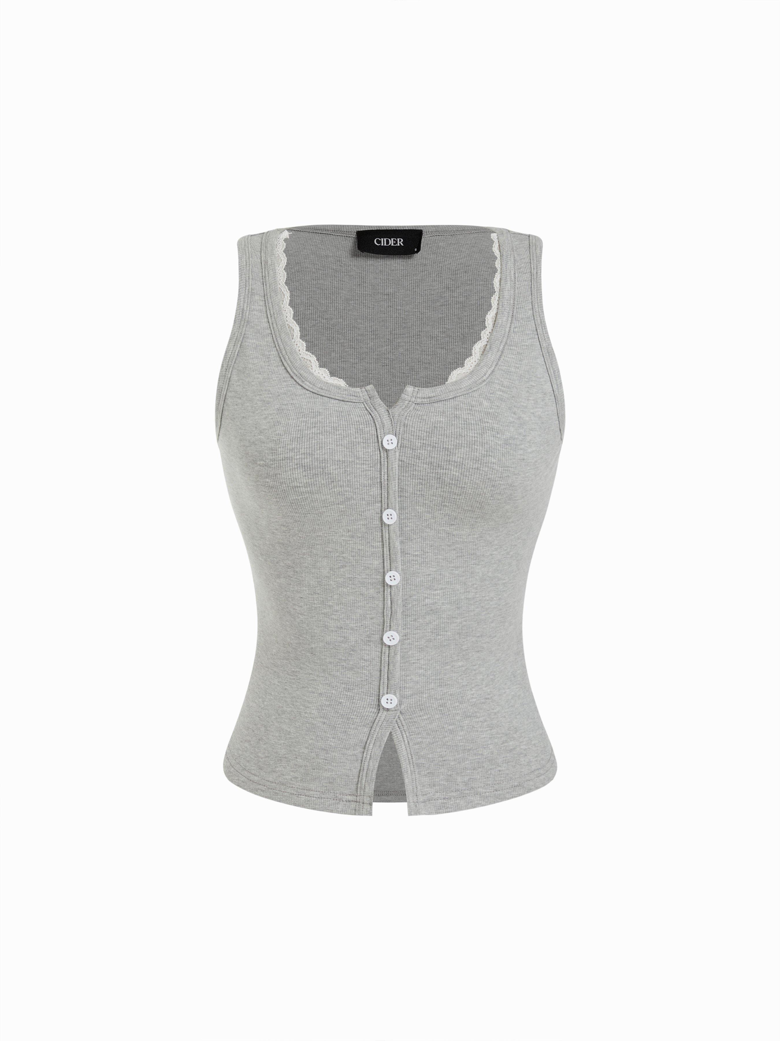 Cotton-blend Scoop Neck Lace Trim Tank Top by CIDER
