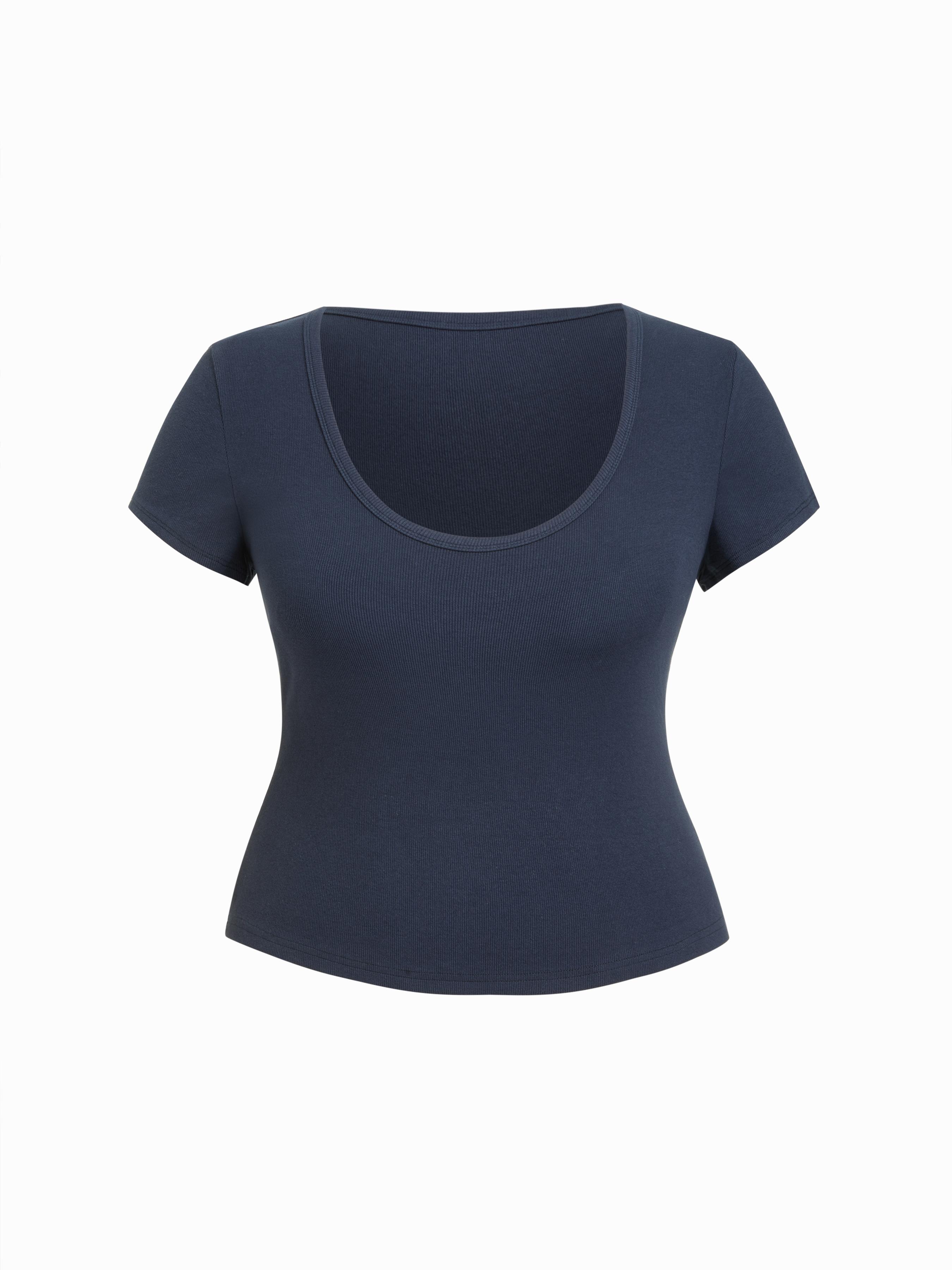 Cotton-blend Scoop Neck Short Sleeve Tee by CIDER