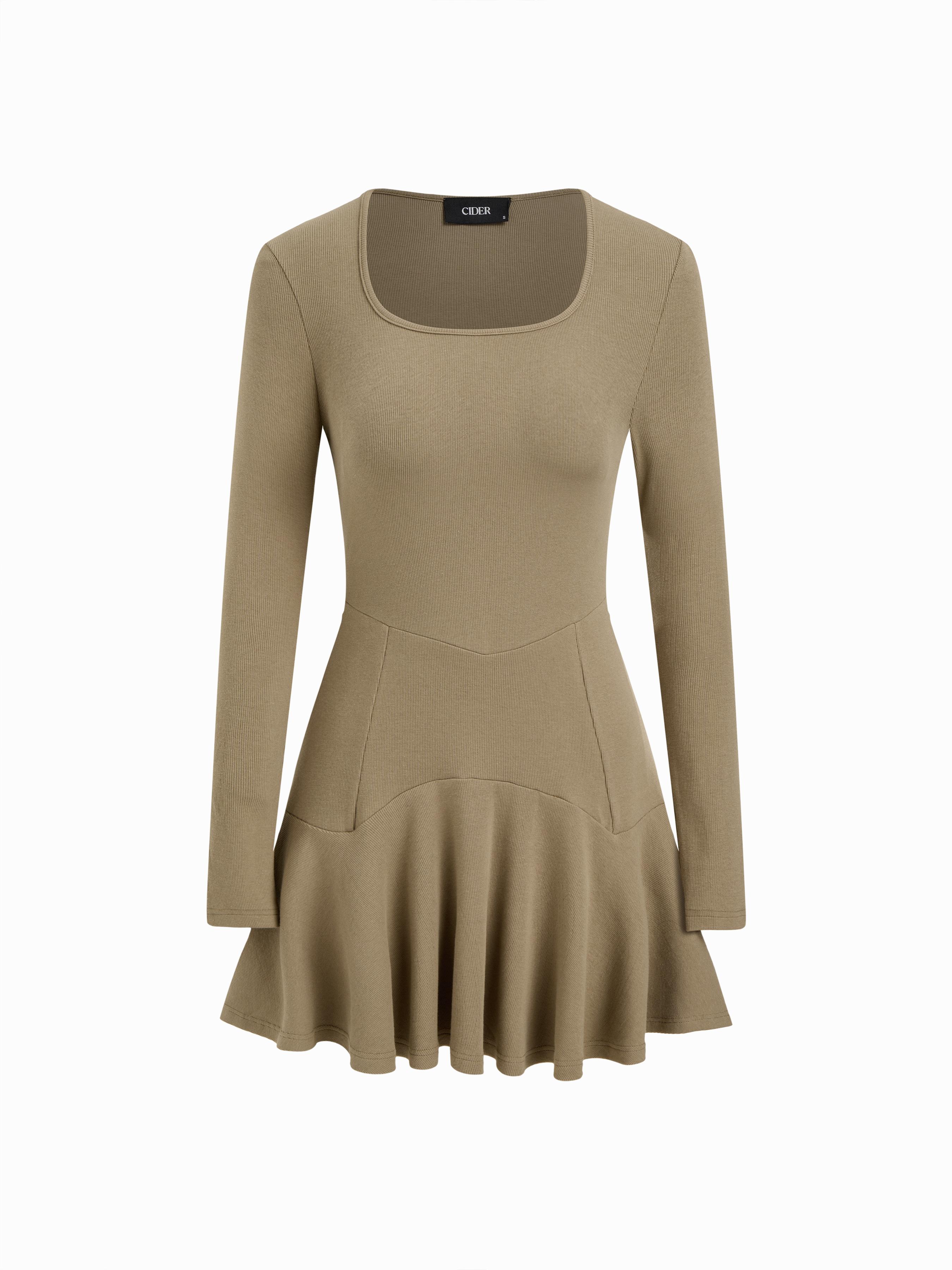 Cotton-blend Scoop Neckline Long Sleeve Ruffle Mini Dress by CIDER