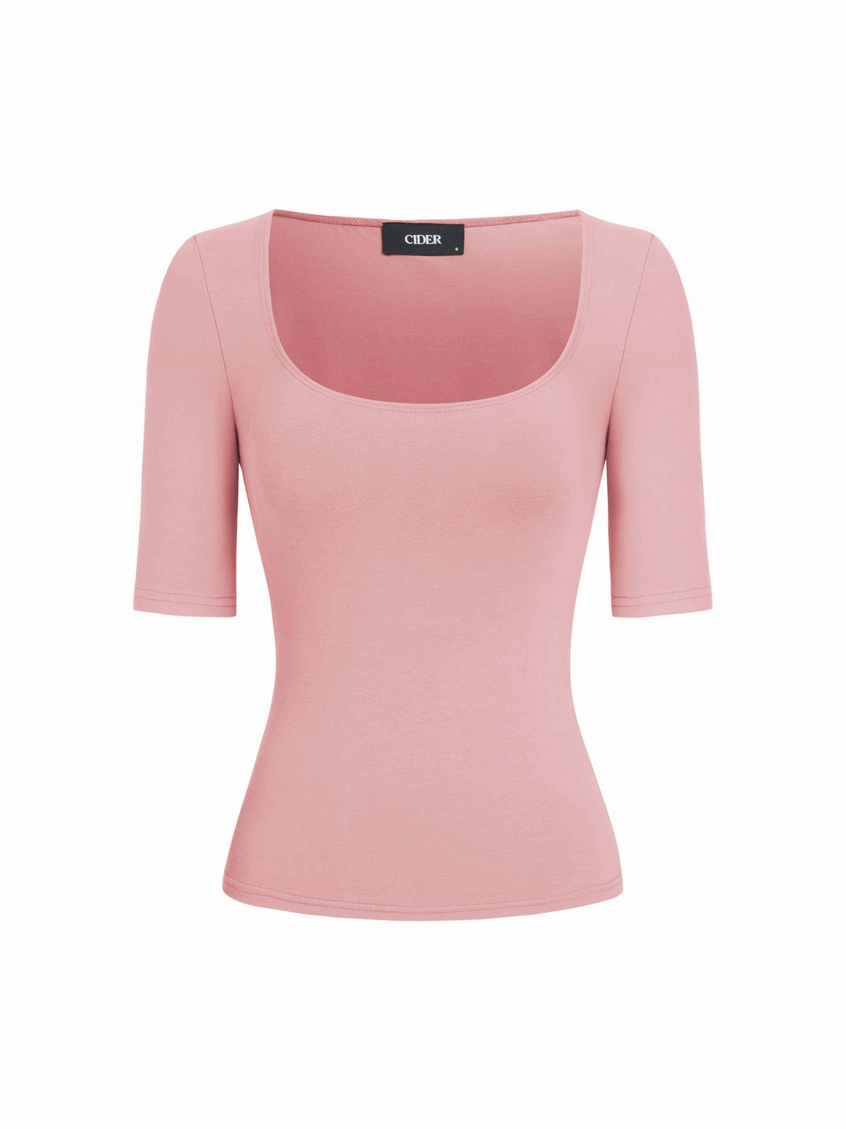 Cotton-blend Scoop Neckline Mid-length Sleeve Tee by CIDER