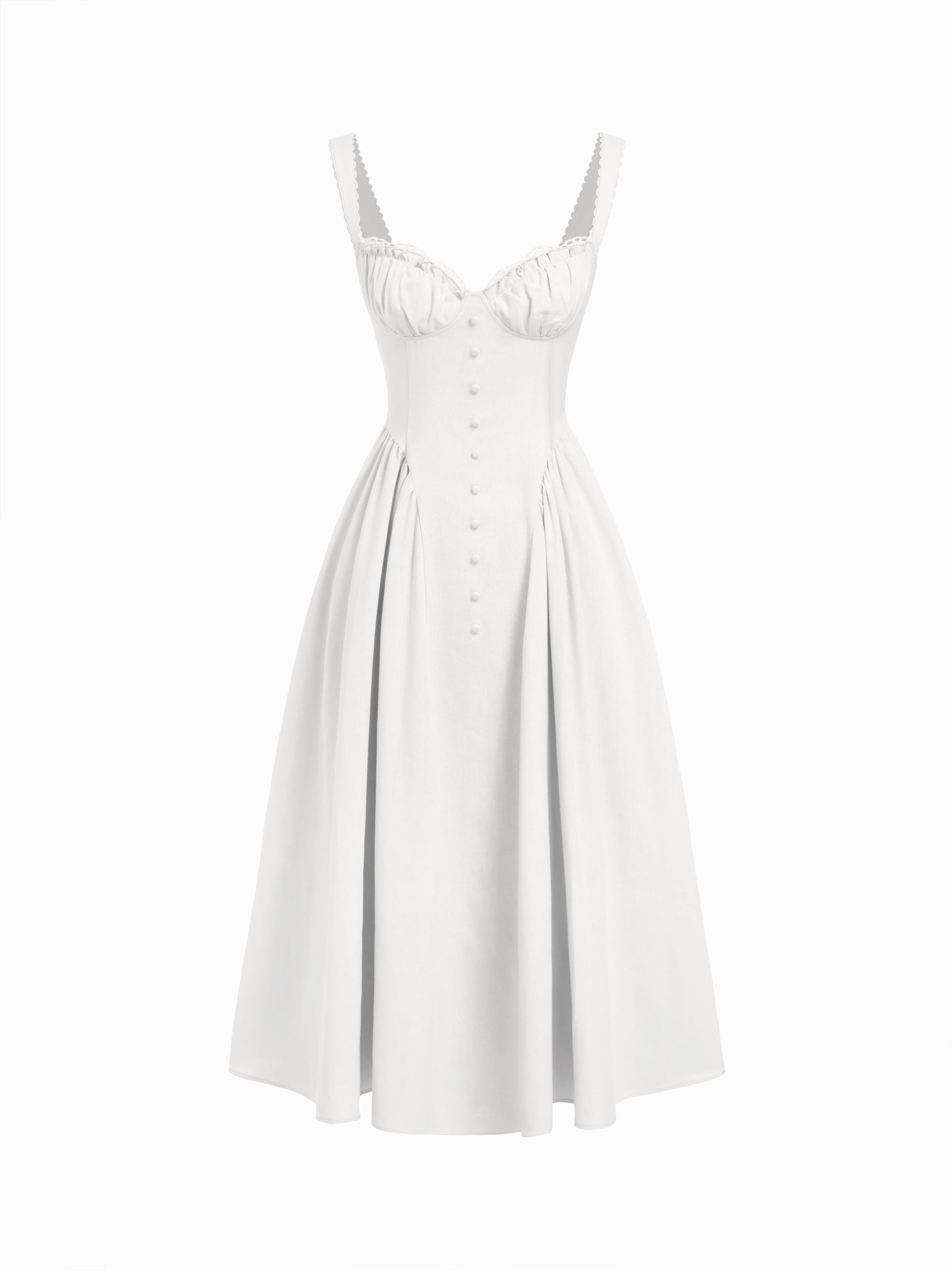 Cotton-blend Sculptural U-neckline Ruffled Lace Up Flared Maxi Dress by CIDER