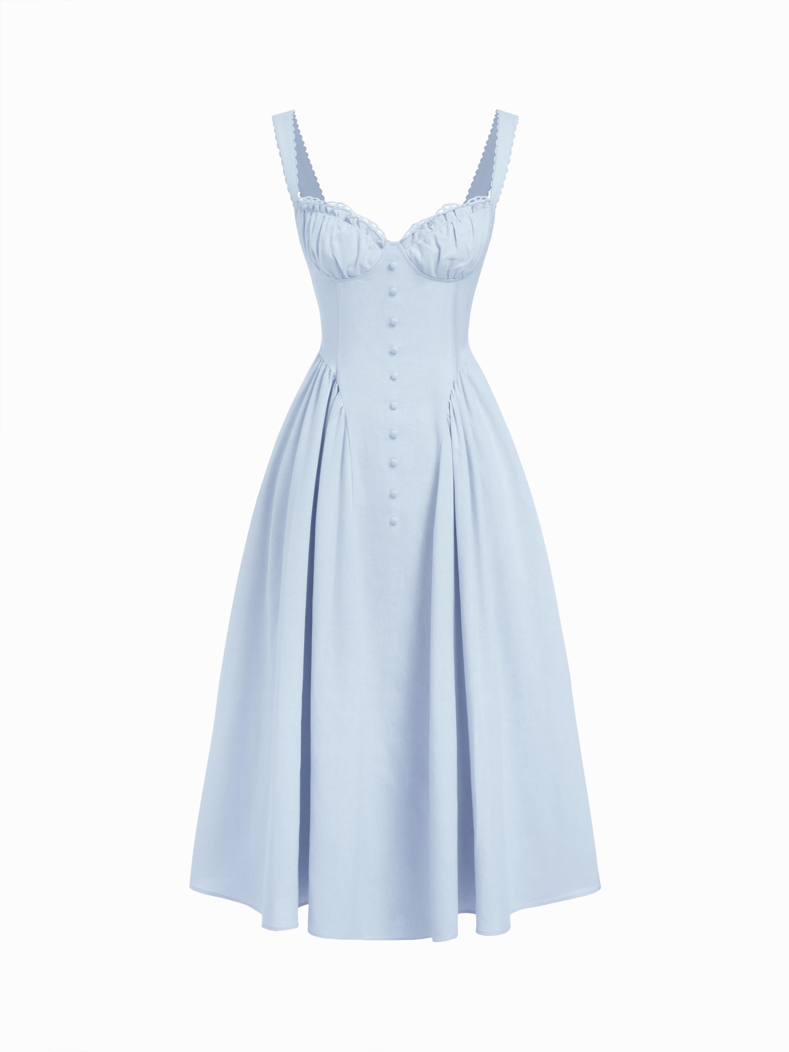 Cotton-blend Sculptural U-neckline Ruffled Lace Up Flared Maxi Dress by CIDER | jellibeans Cotton-blend Sculptural U-neckline Ruffled Lace Up Flared Maxi Dress by CIDER | jellibeans