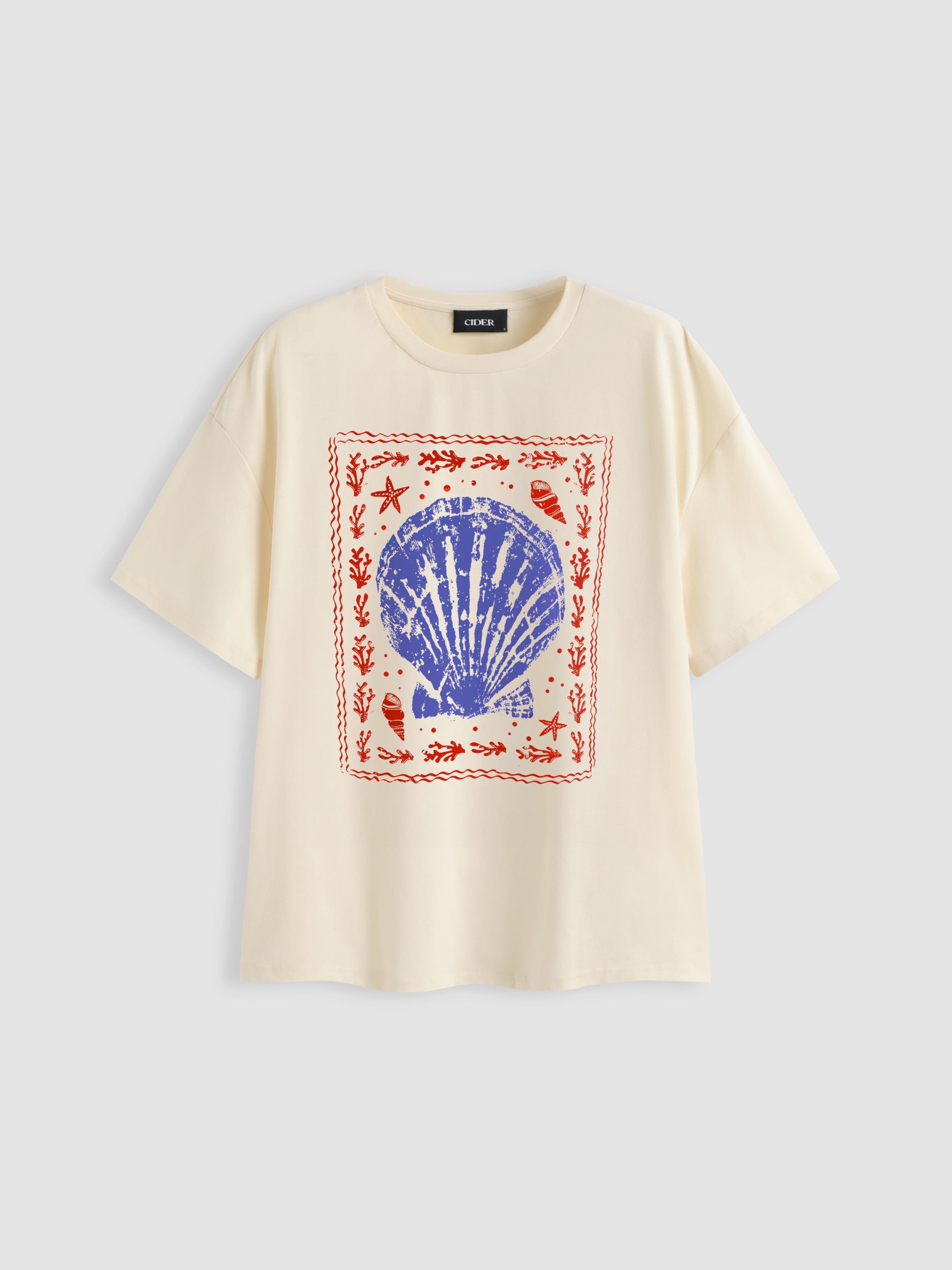 Cotton-blend Shell Graphic Oversized Tee by CIDER