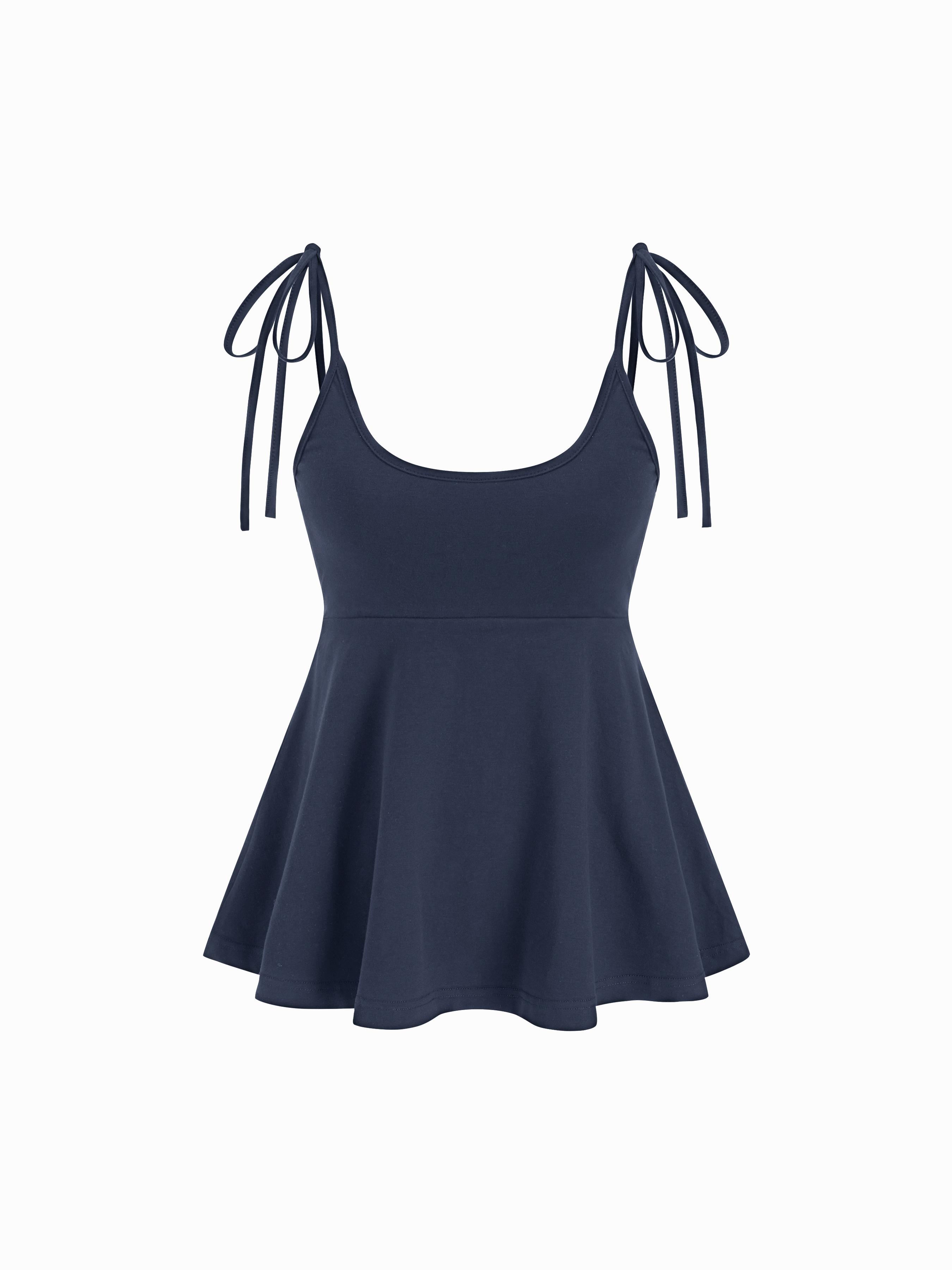 Cotton-blend Square Neck Babydoll Tie-Shoulder Flared Crop Top by CIDER