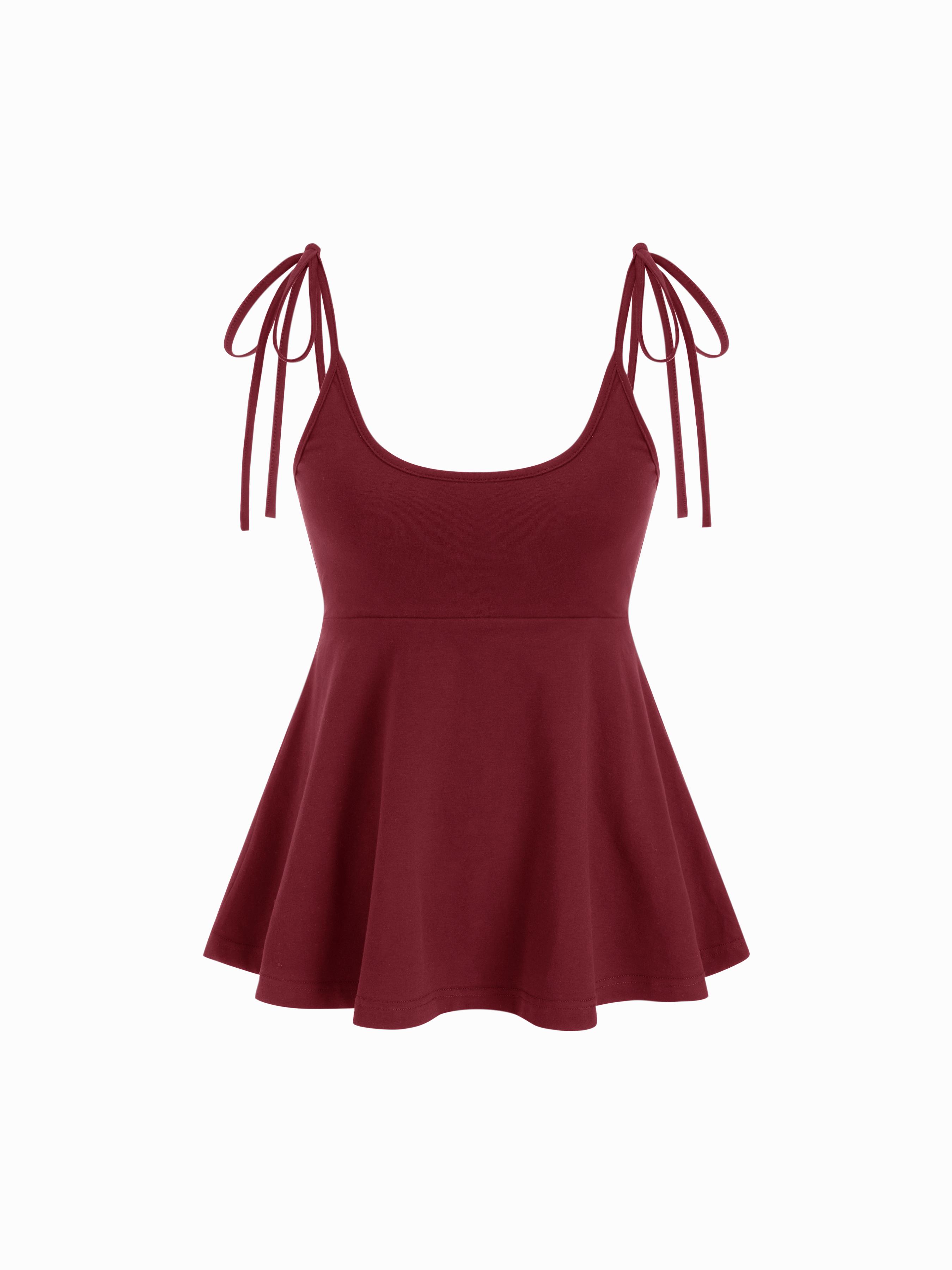 Cotton-blend Square Neck Babydoll Tie-Shoulder Flared Crop Top by CIDER