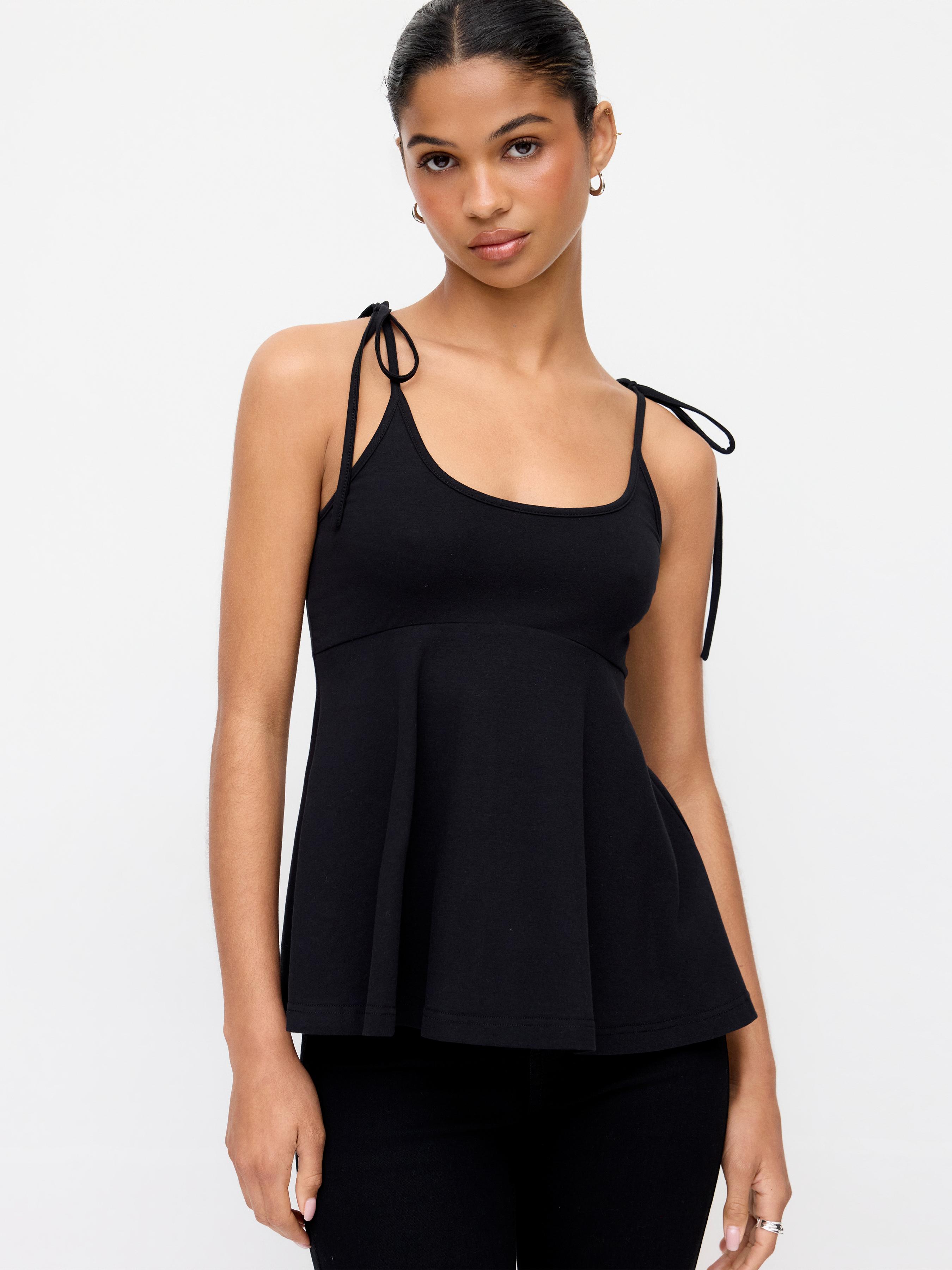 Cotton-blend Square Neck Babydoll Tie-Shoulder Flared Crop Top by CIDER
