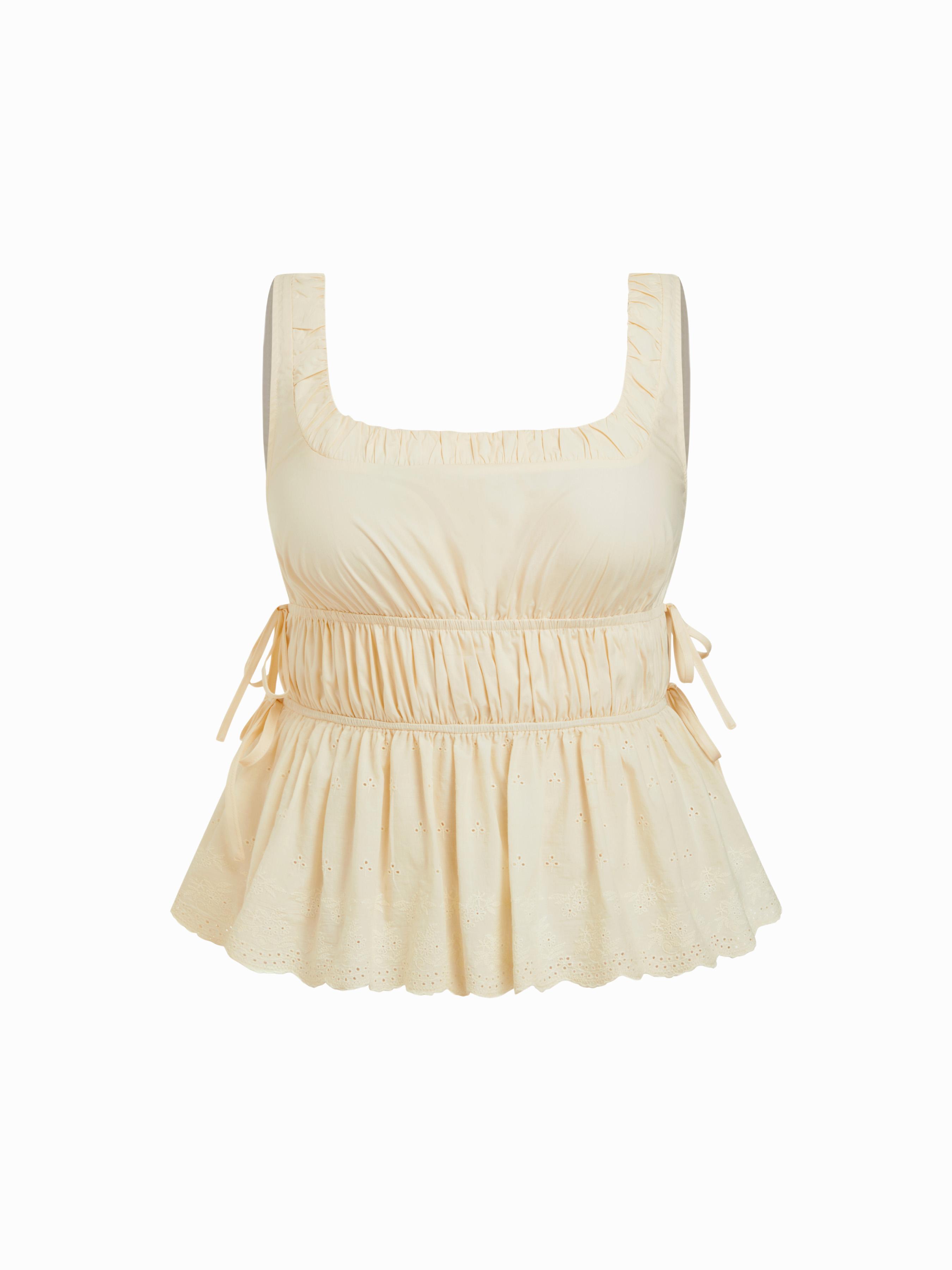 Cotton-blend Square Neck Bowknot Peplum Tank Top Curve & Plus by CIDER