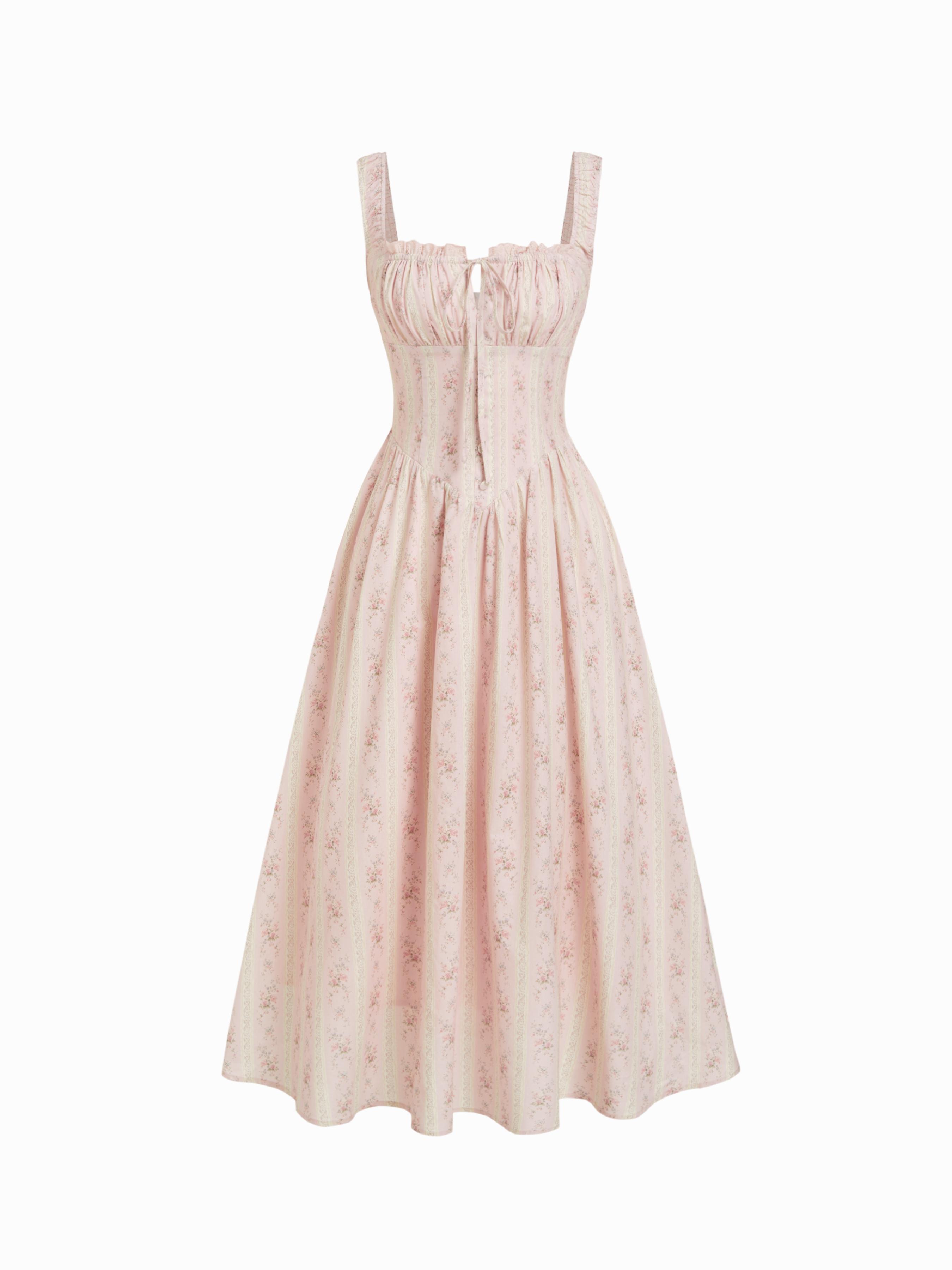 Cotton-blend Square Neck Floral Knotted Shirred Midi Dress by CIDER