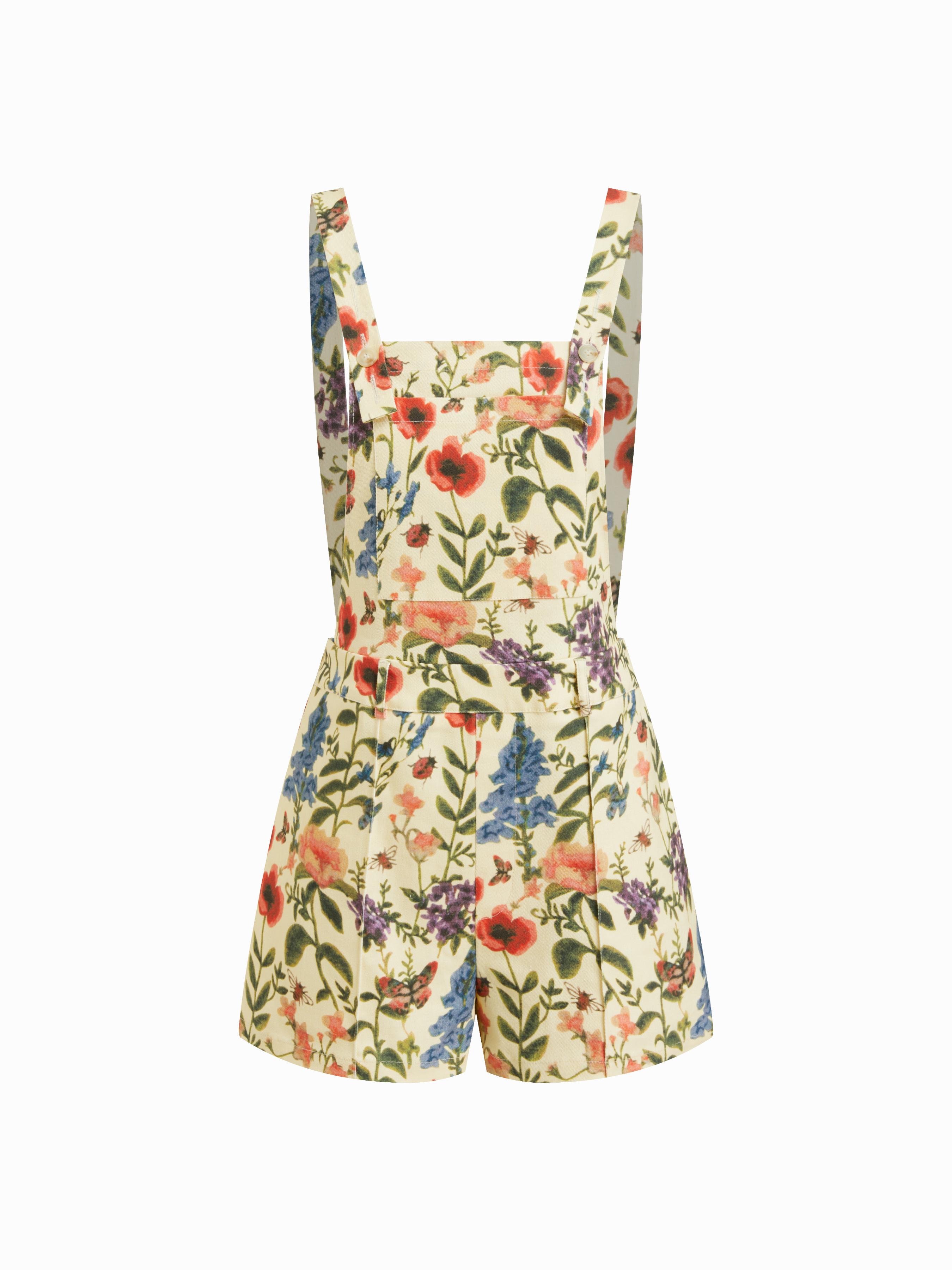 Cotton-blend Square Neck Floral Romper by CIDER