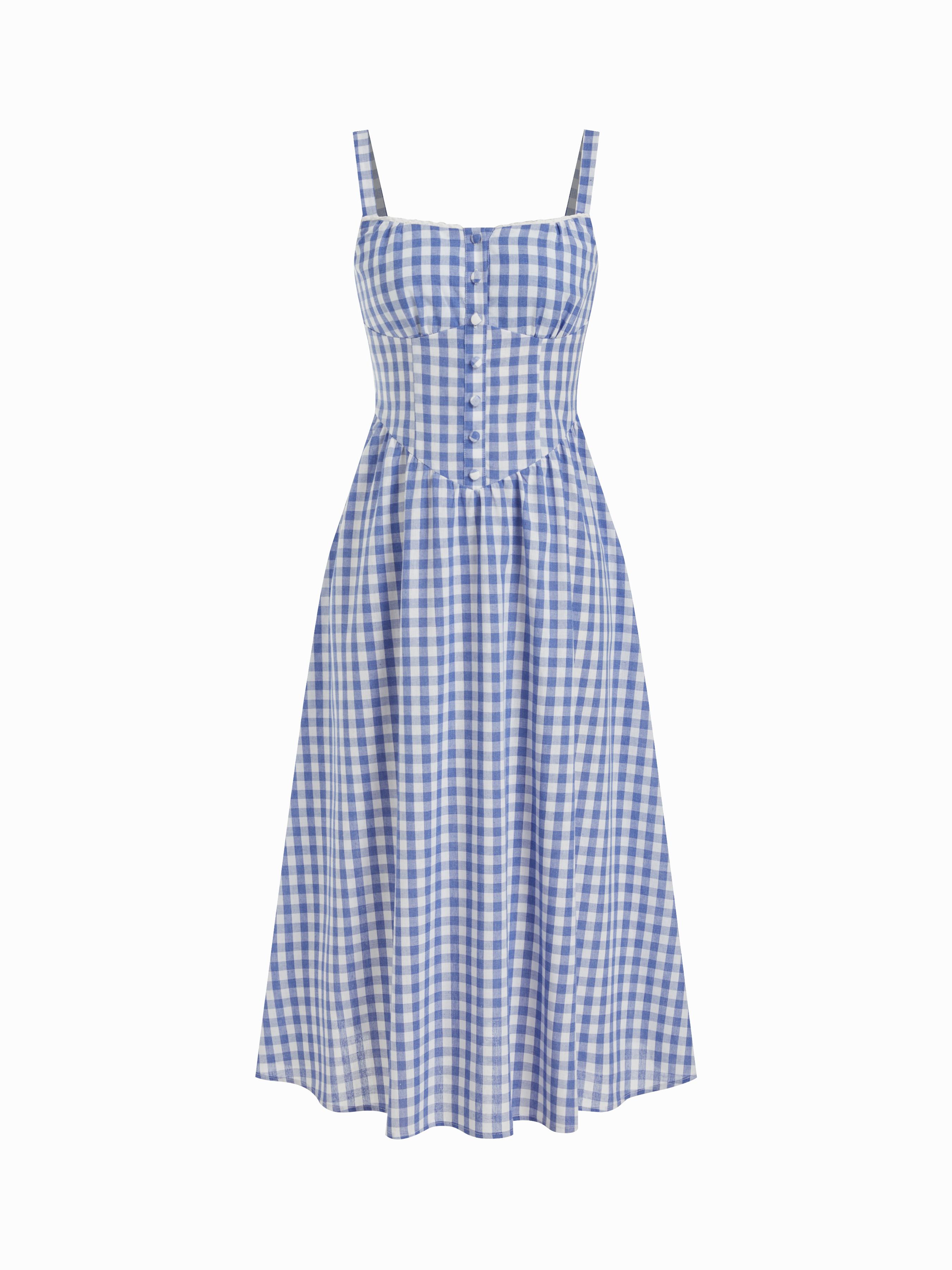Cotton-blend Square Neck Gingham Maxi Dress by CIDER