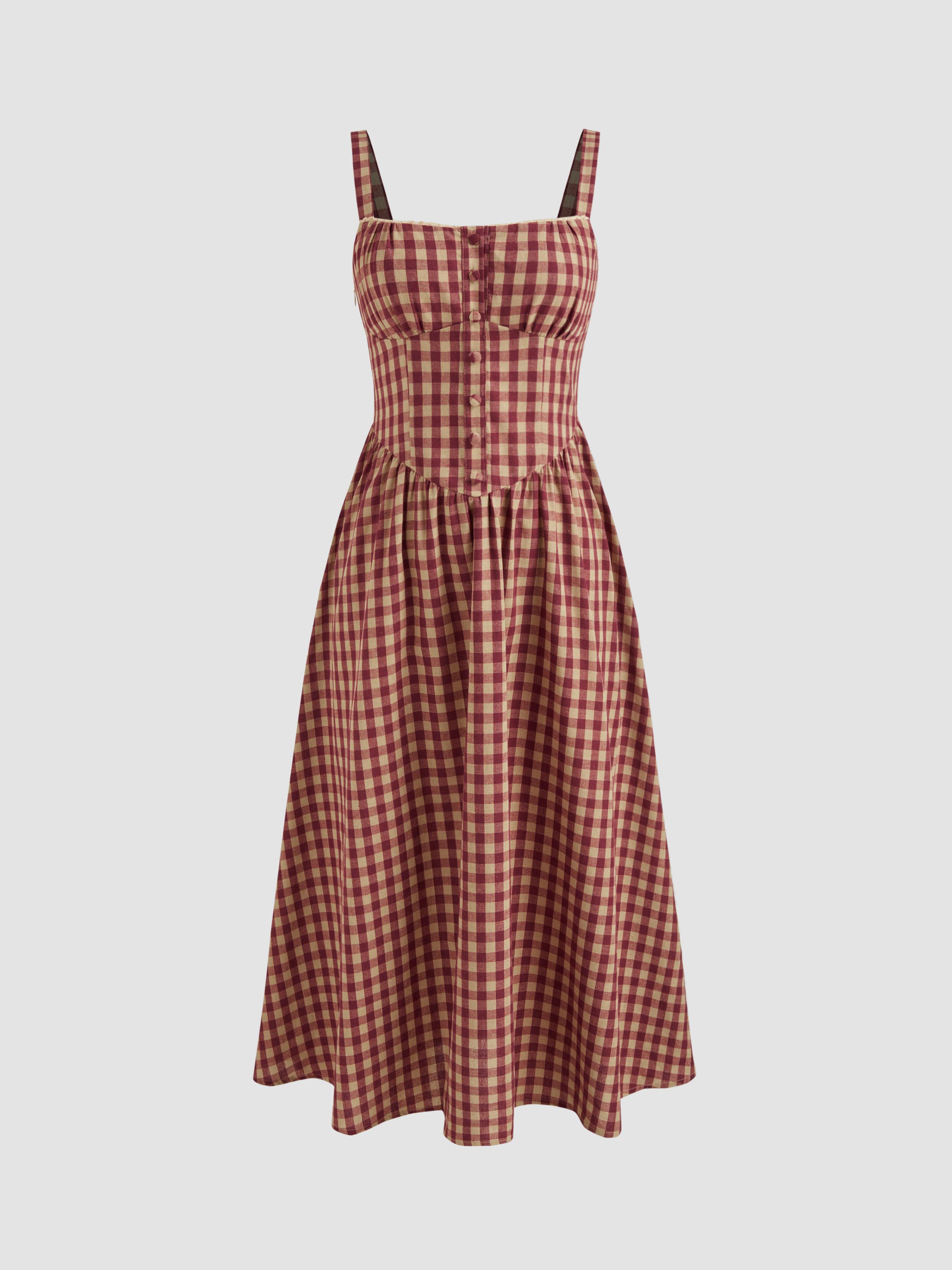 Cotton-blend Square Neck Gingham Maxi Dress by CIDER