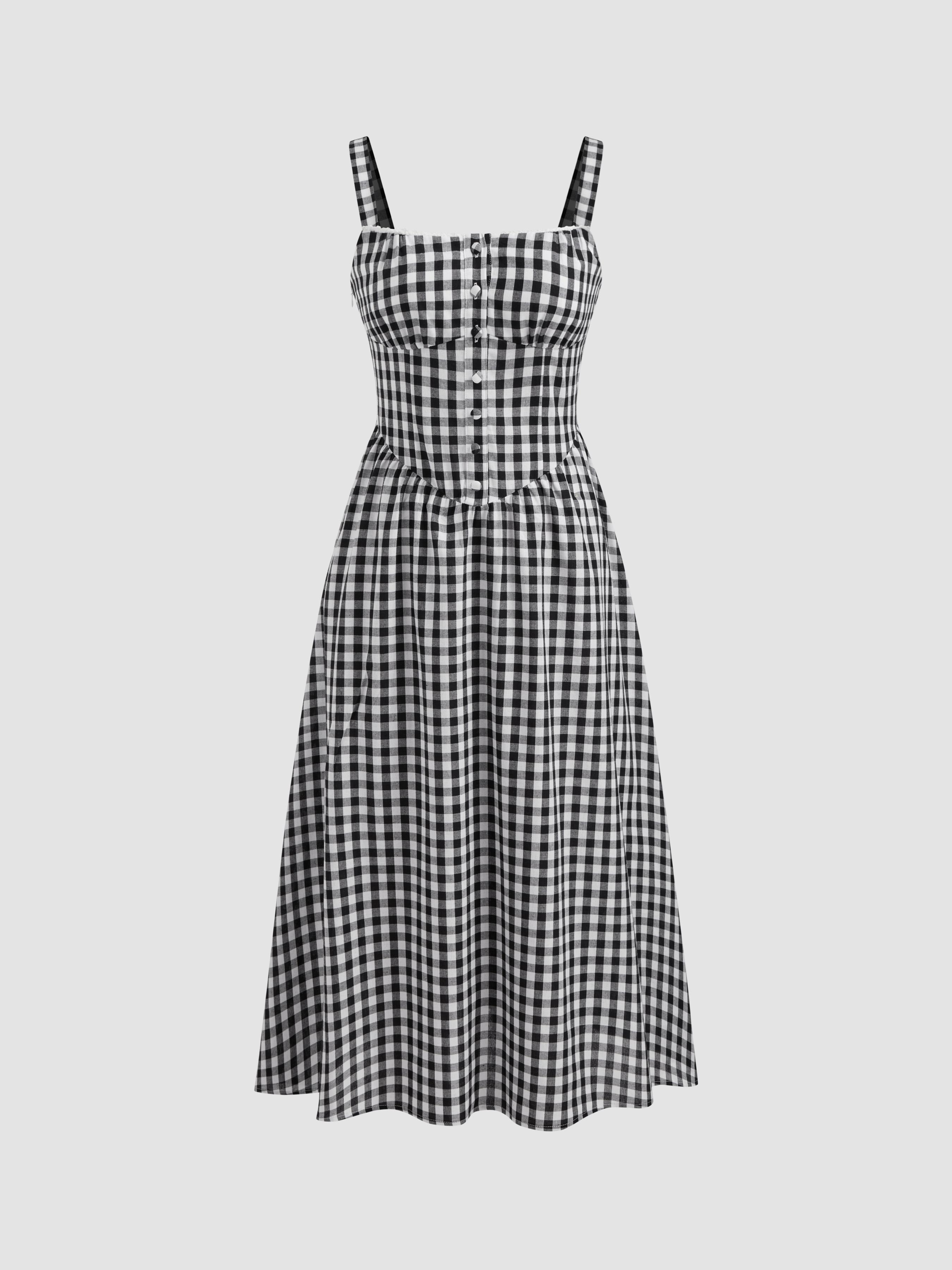 Cotton-blend Square Neck Gingham Maxi Dress by CIDER