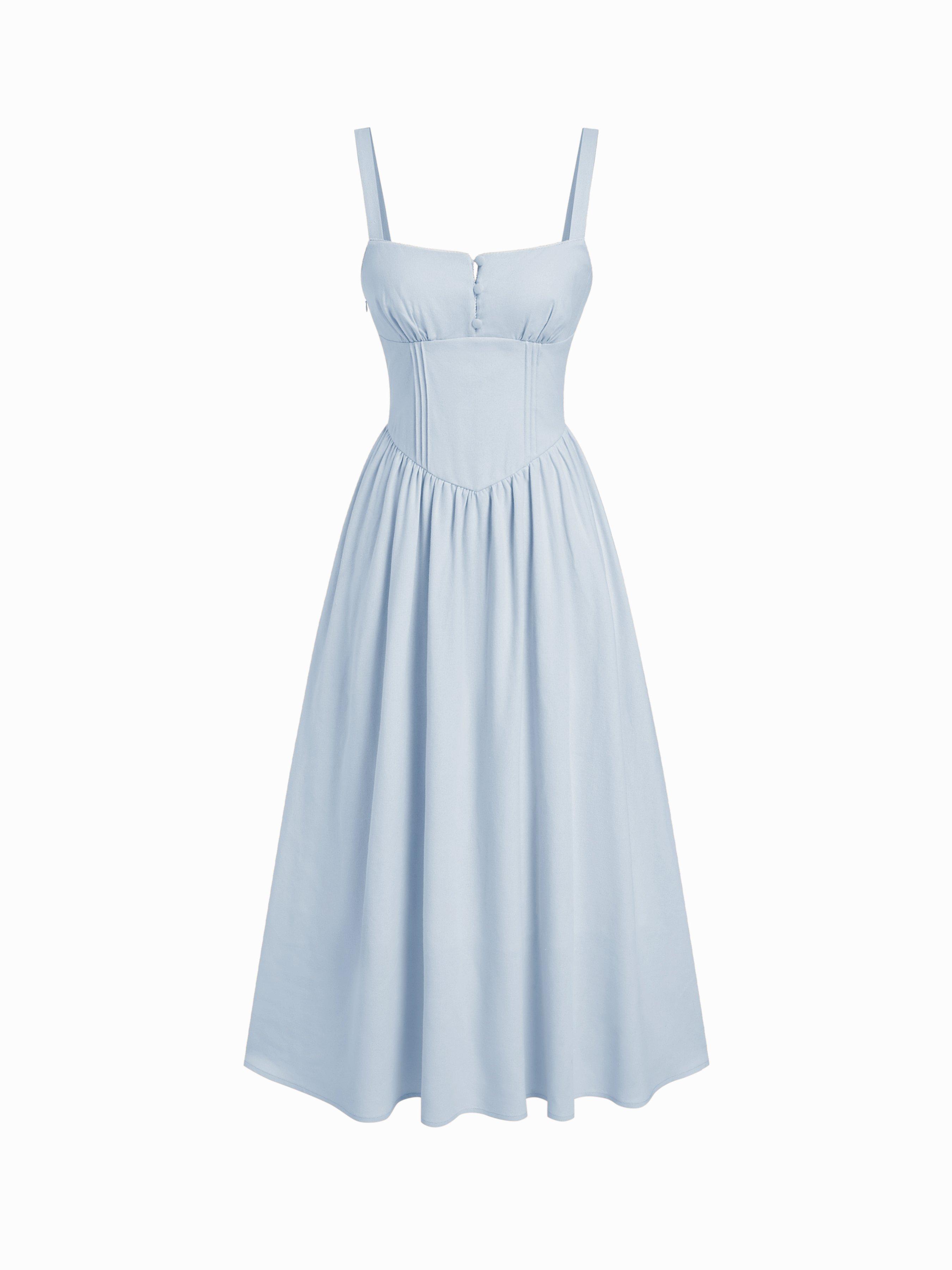 Cotton-blend Square Neck Lace Up Ruffle Maxi Dress by CIDER