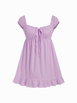 Cotton-blend Square Neck Puff Sleeve Drawstring Ruffle Hem Oversized Babydoll Mini Dress by CIDER