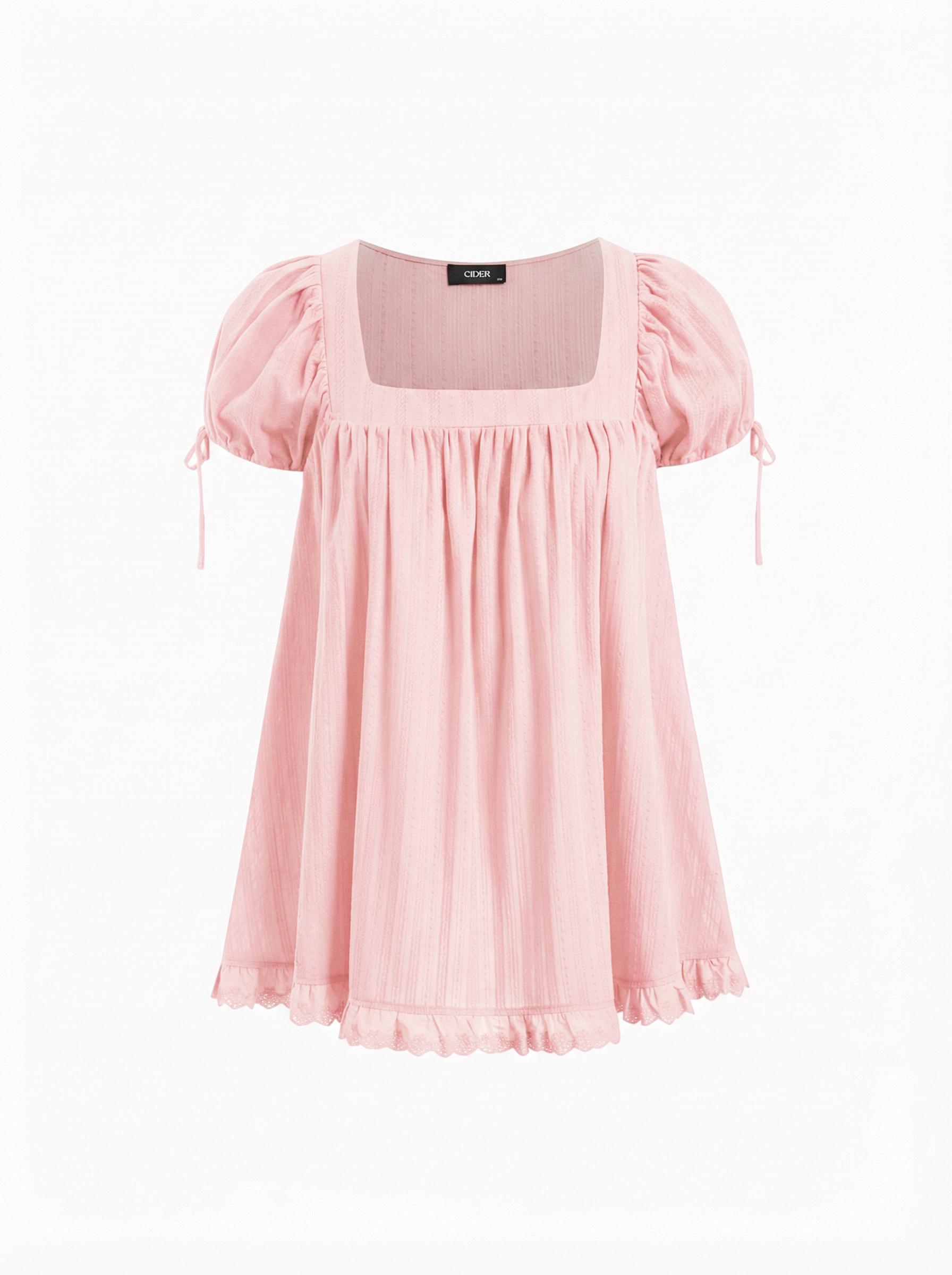 Cotton-blend Square Neck Ruffle Knotted Oversized Blouse Curve & Plus by CIDER