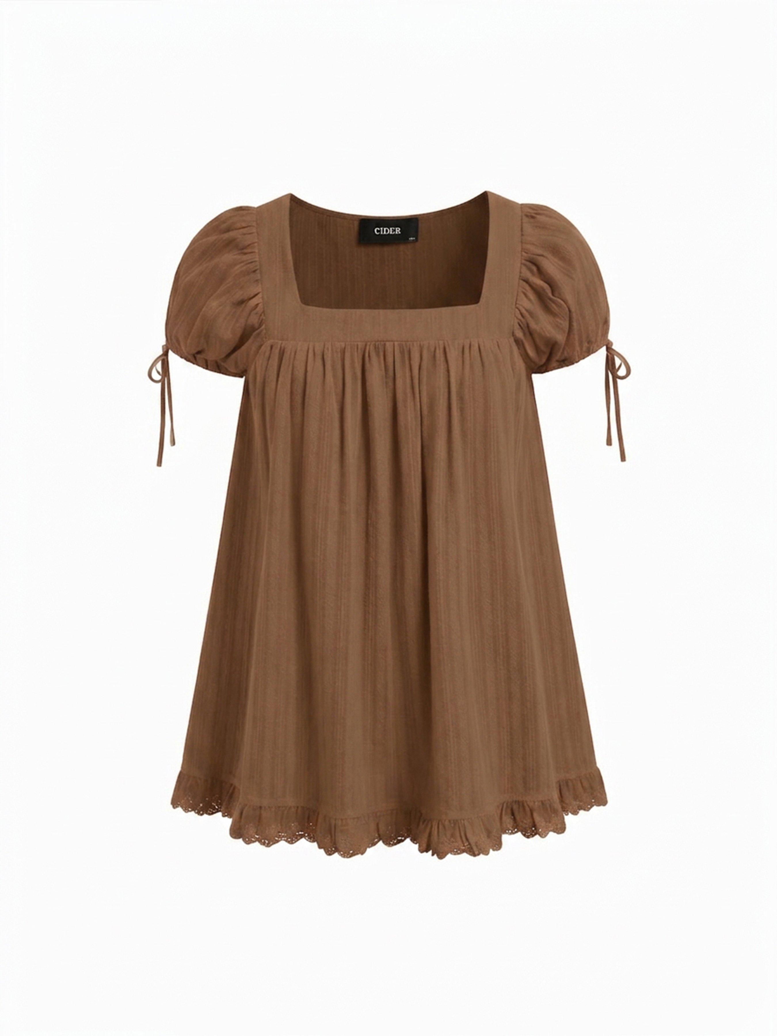 Cotton-blend Square Neck Ruffle Knotted Oversized Blouse Curve & Plus by CIDER