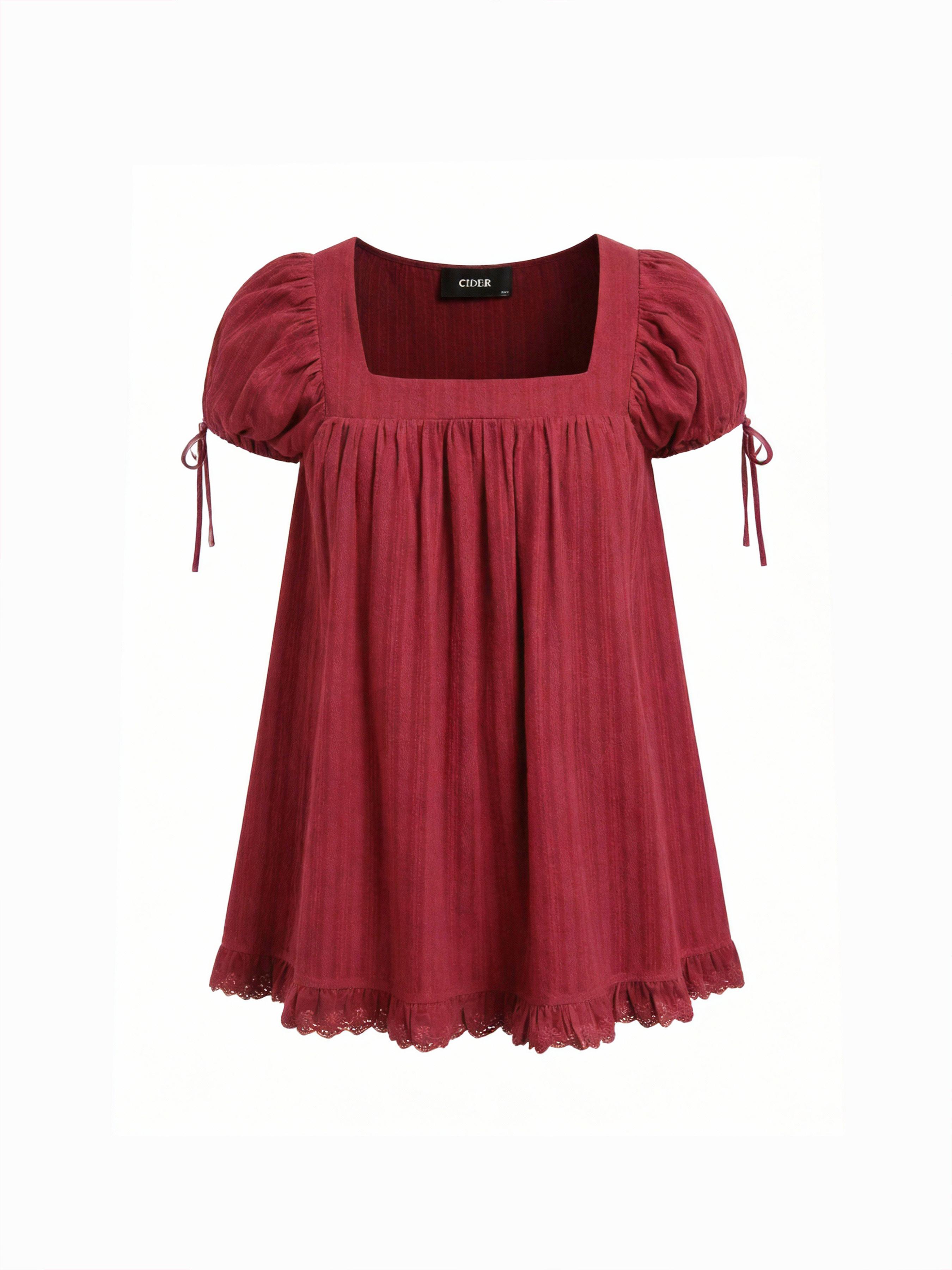 Cotton-blend Square Neck Ruffle Knotted Oversized Blouse Curve & Plus by CIDER