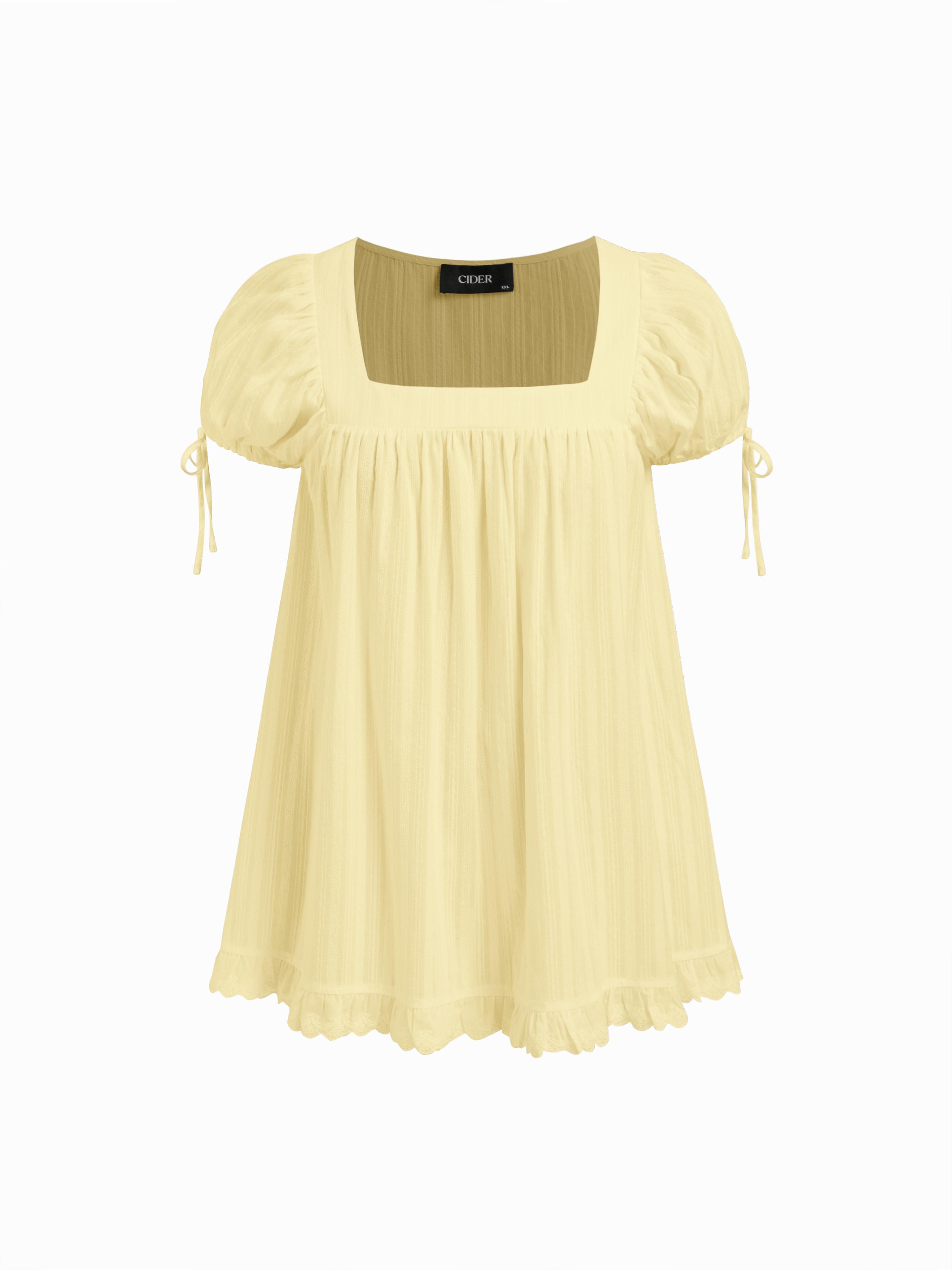 Cotton-blend Square Neck Ruffle Knotted Oversized Blouse Curve & Plus by CIDER