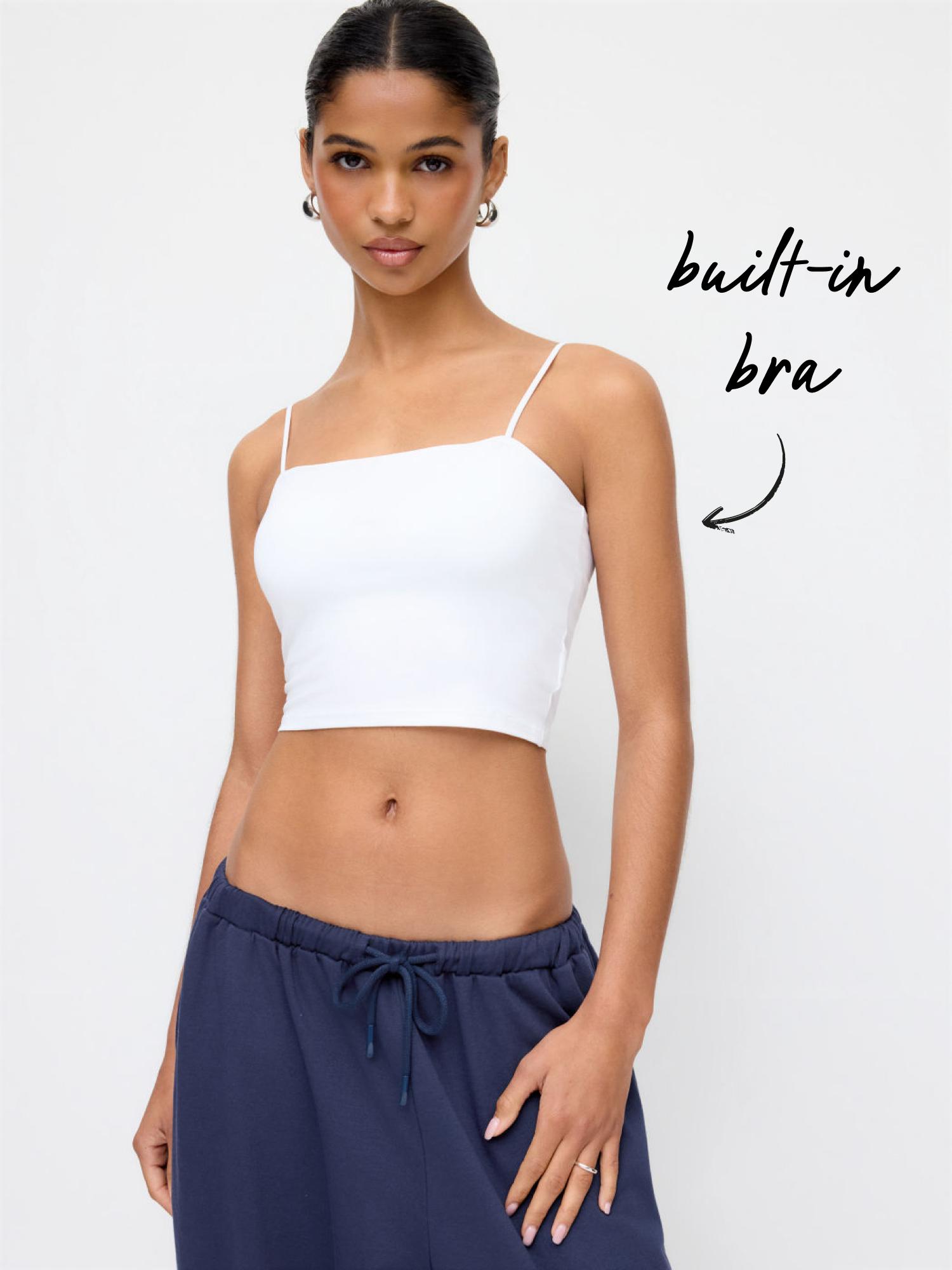 Cotton-blend Square Neck Thin Strap Crop Top by CIDER