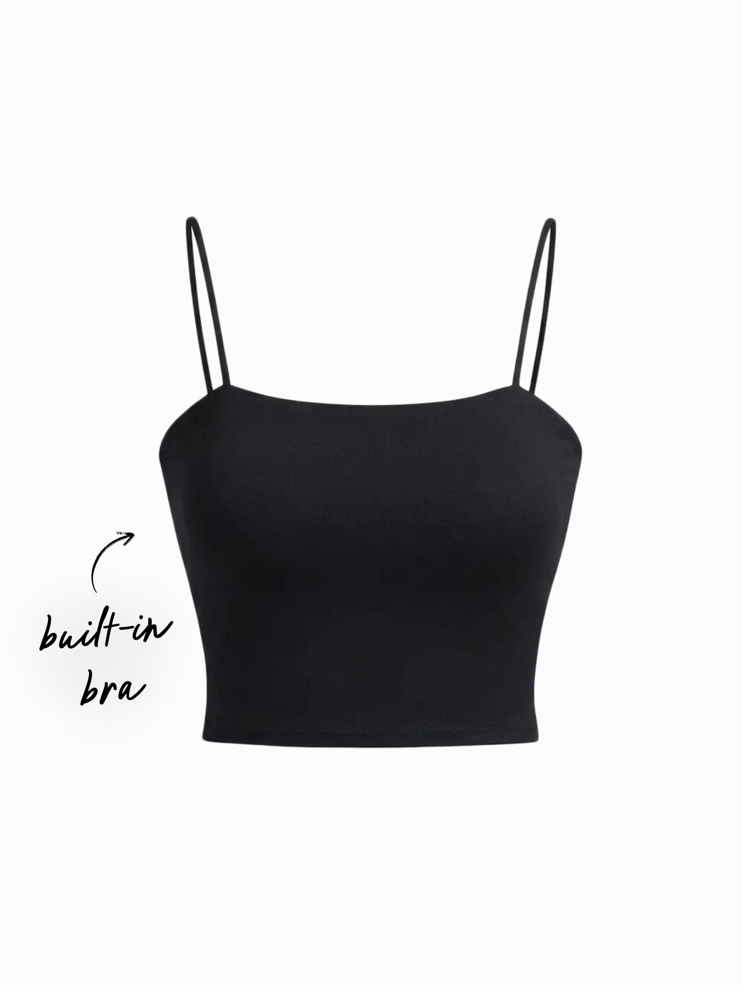 Cotton-blend Square Neck Thin Strap Crop Top by CIDER
