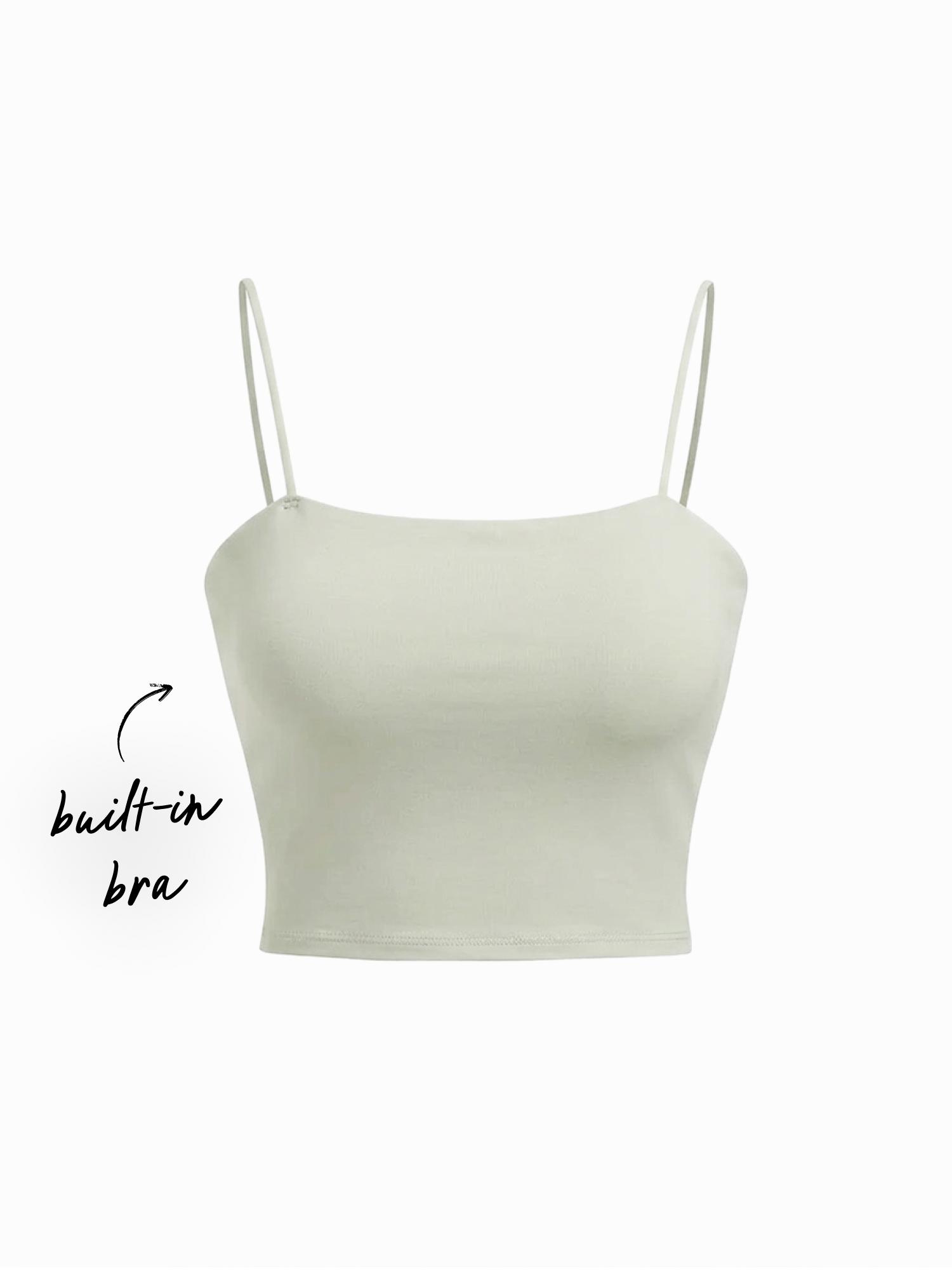 Cotton-blend Square Neck Thin Strap Crop Top by CIDER