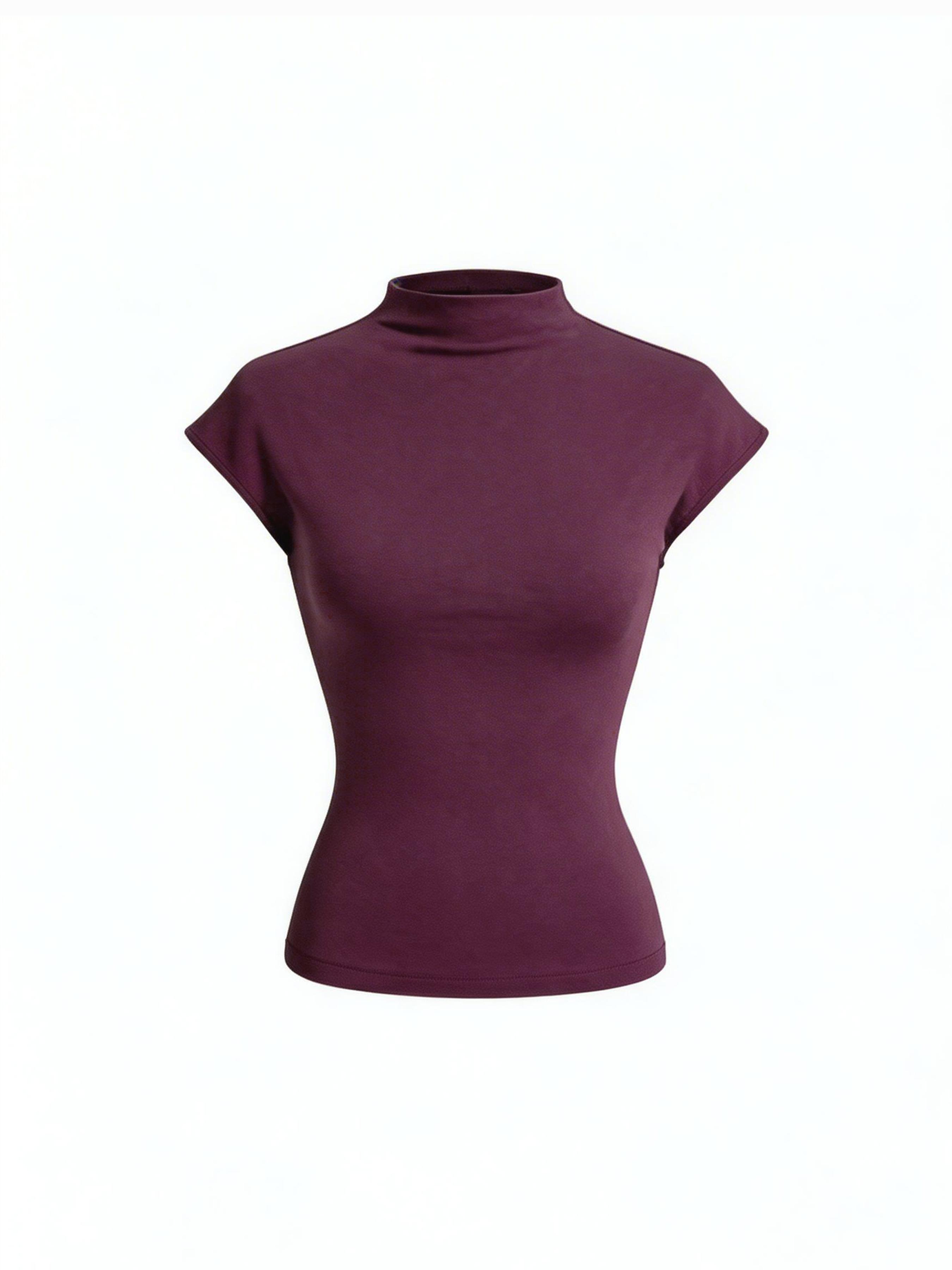 Cotton-blend Stand Collar Cap Sleeve Long Top by CIDER