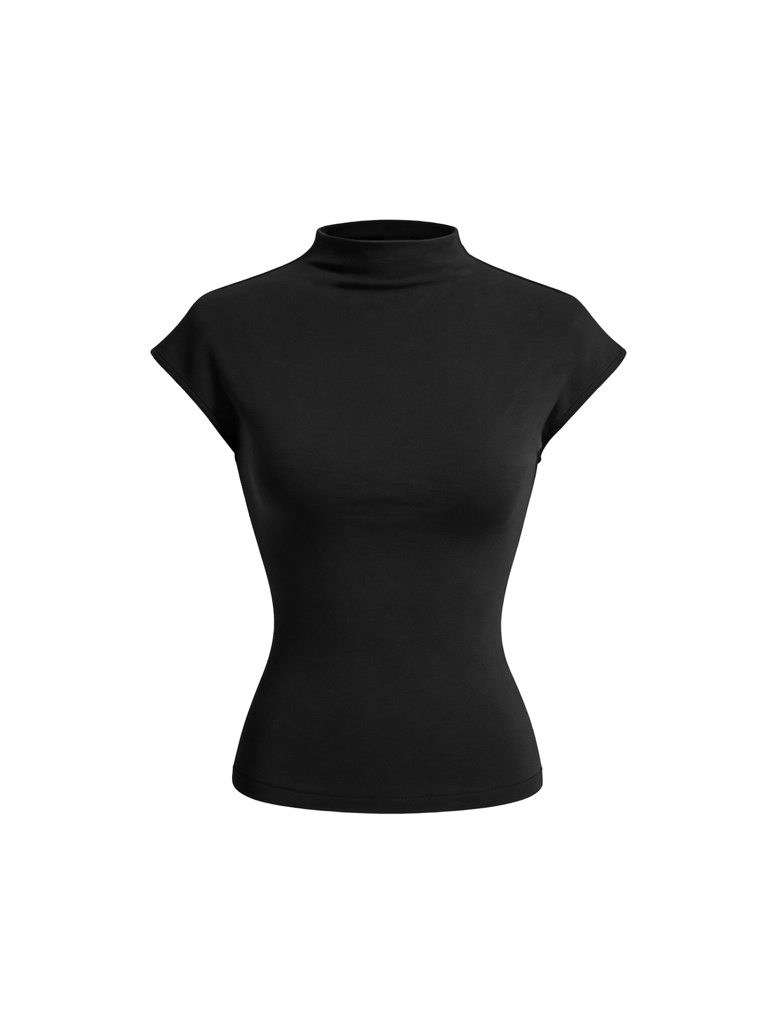 Cotton-blend Stand Collar Cap Sleeve Long Top by CIDER