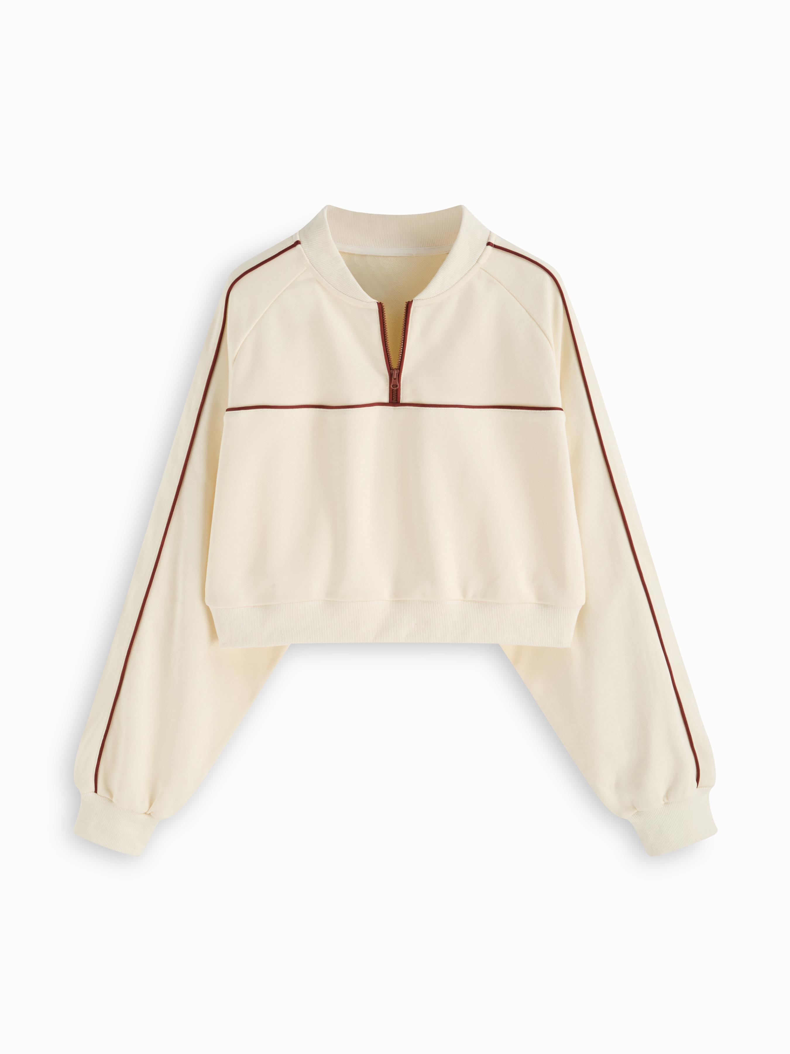 Cotton-blend Stand Collar Striped Half Zip Oversized Sweatshirt by CIDER