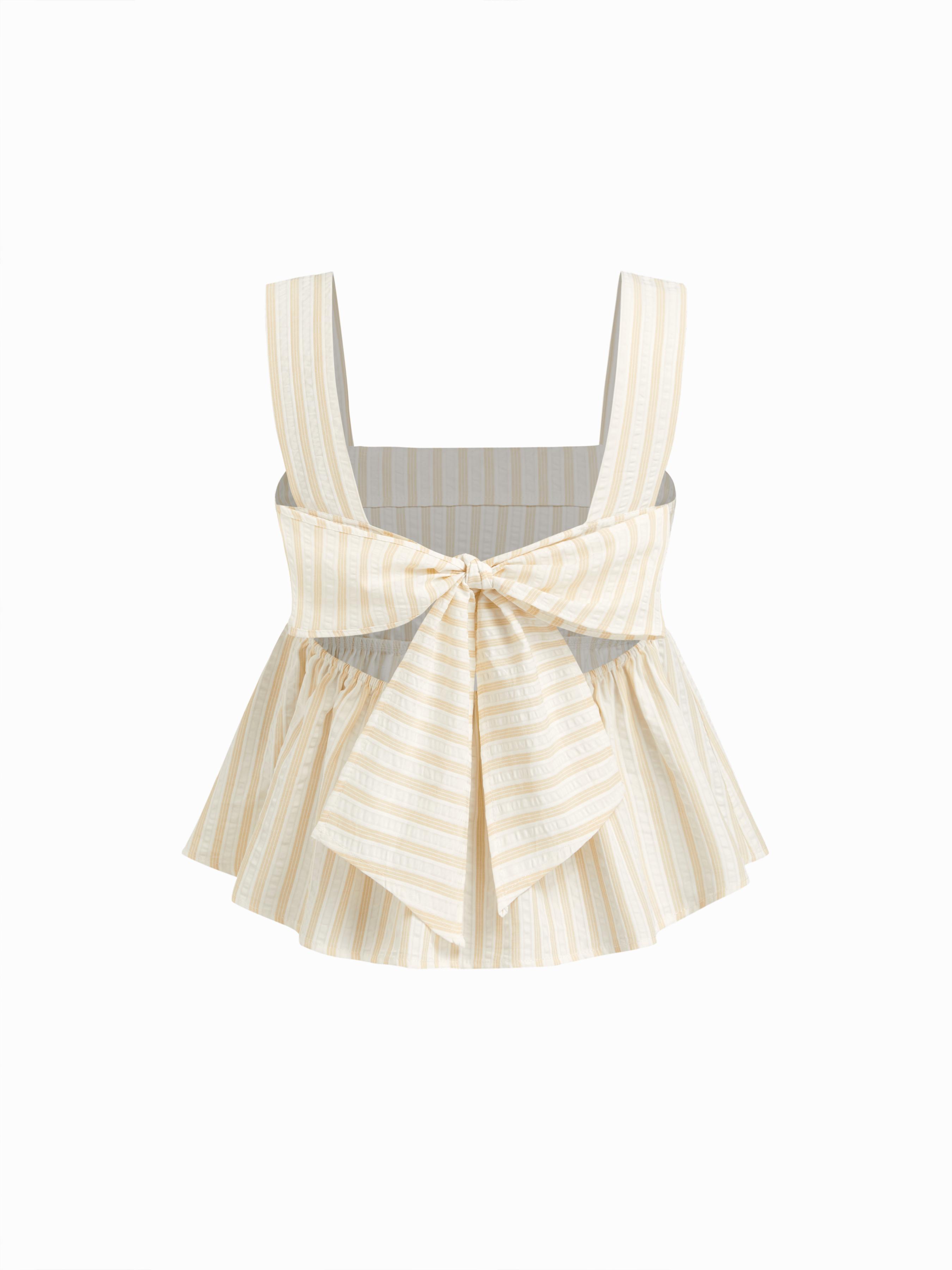 Cotton-blend Striped Bow Ruffle Cami Top by CIDER