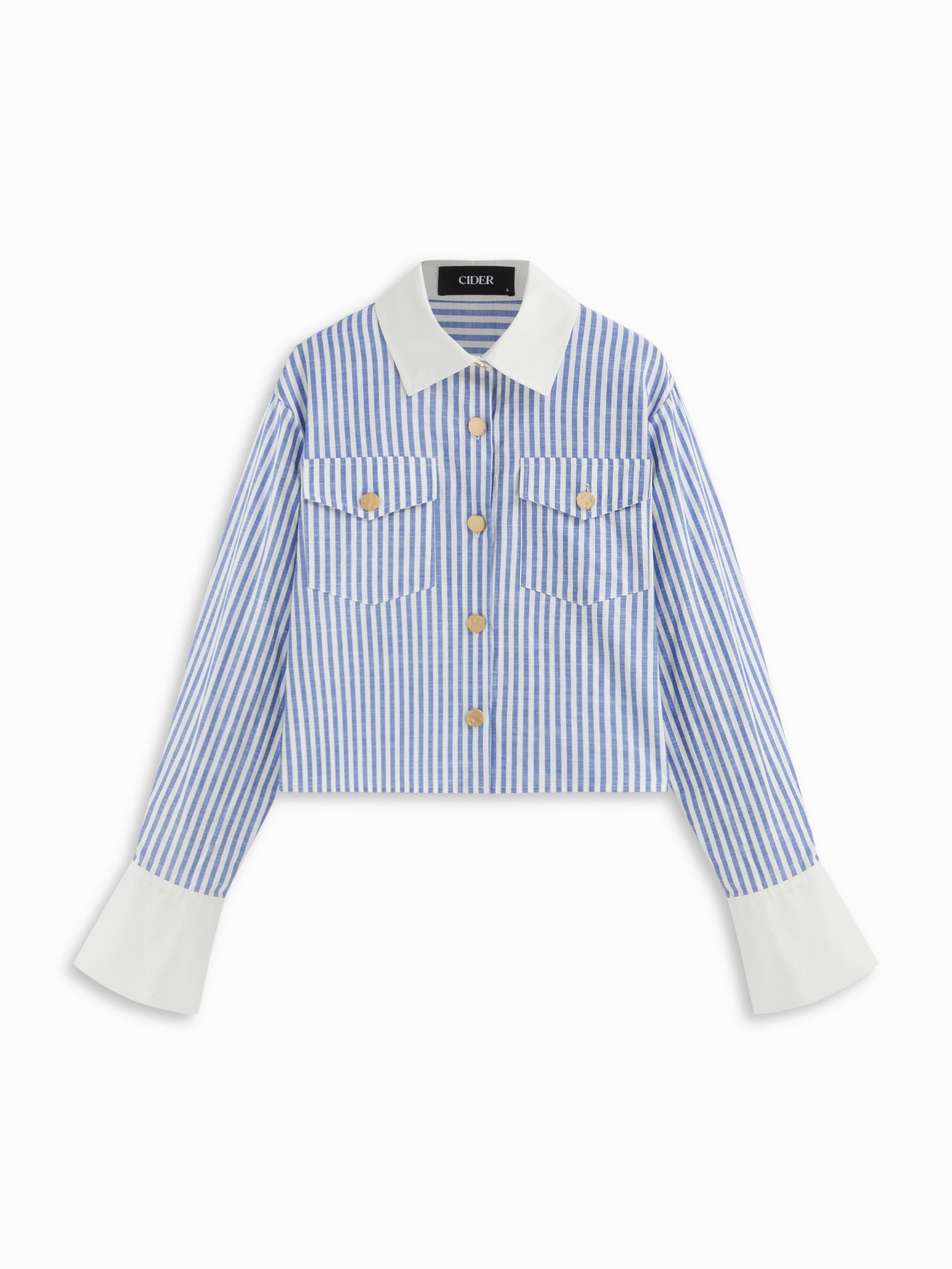 Cotton-blend Striped Collar Metal Detail Shirt by CIDER