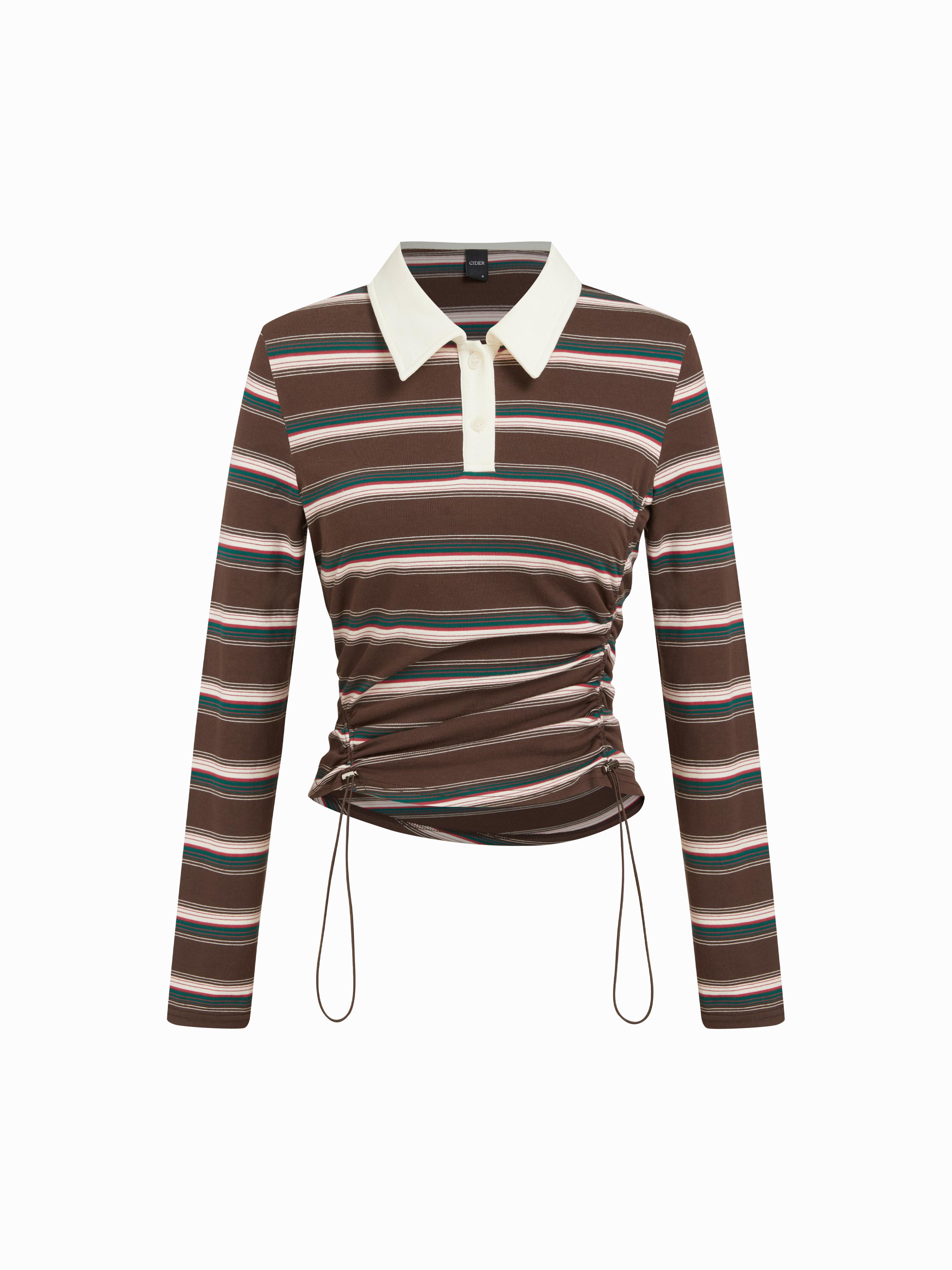 Cotton-blend Striped Ruched Drawstring Top by CIDER